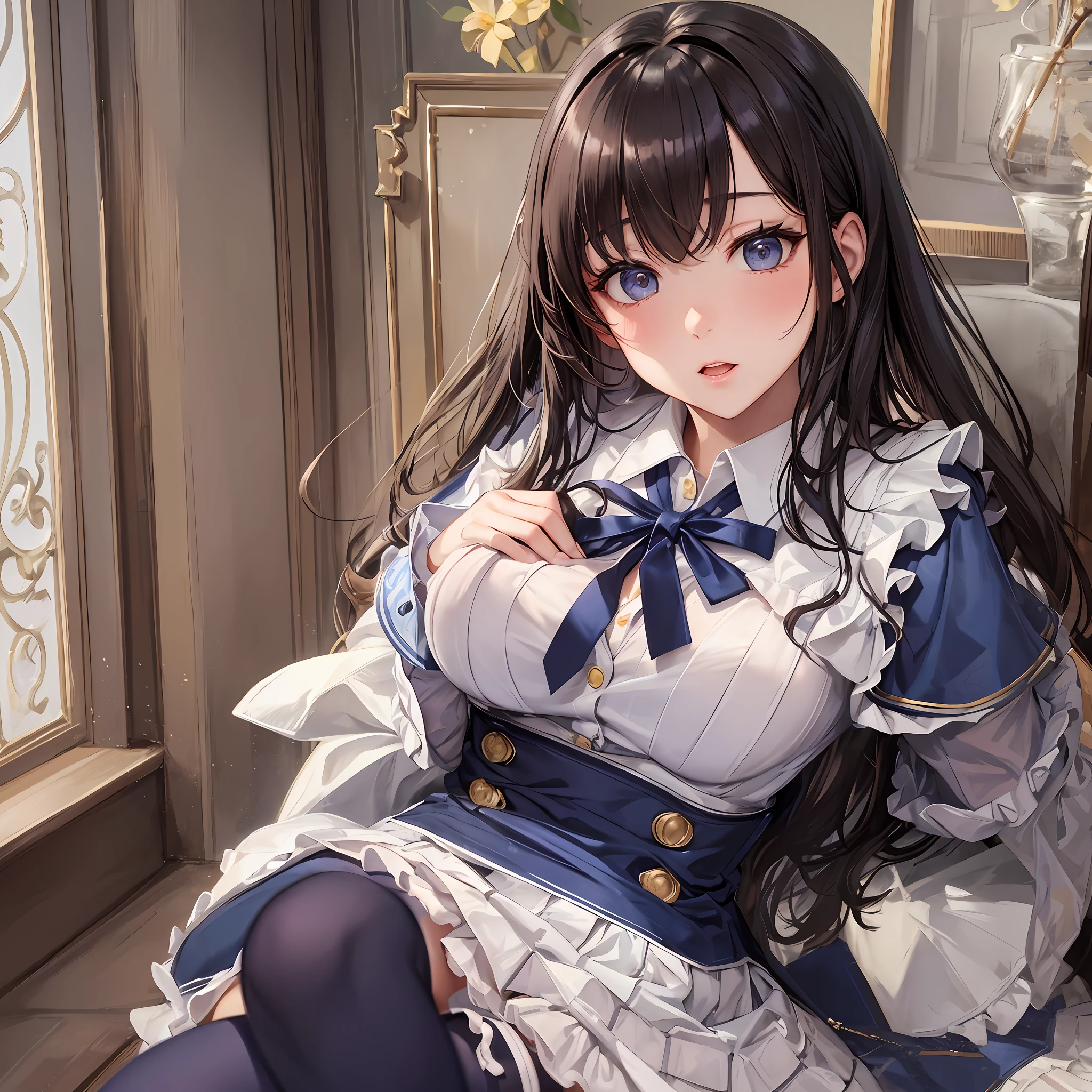 Belle; Pure and sweet; JK uniform; stockings, legs open, hands drooping; Tempt; Daring; Sexy; revealing; Portrait; The shirt is half open --auto --s2