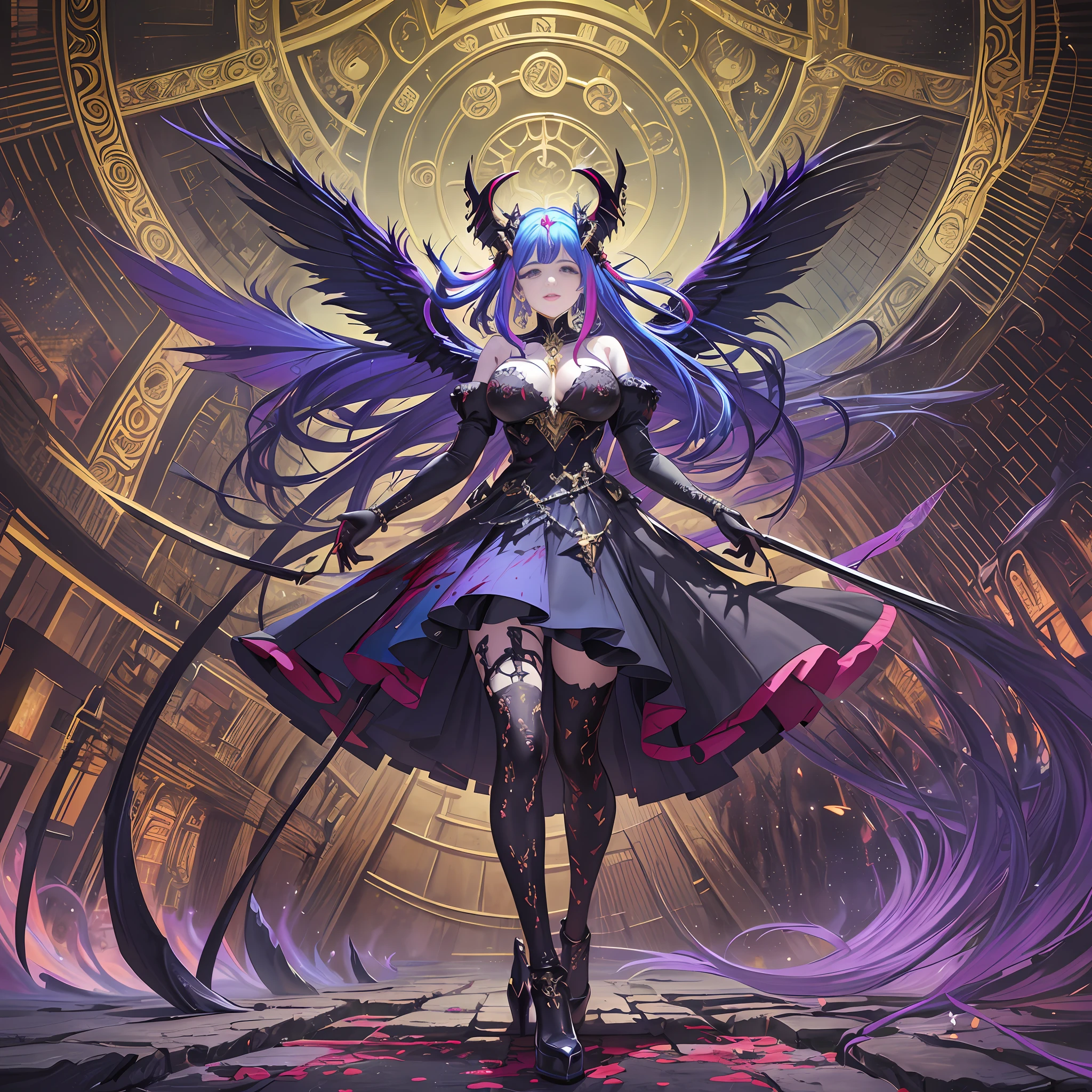 //style (Maximalism:1.4), vivid contrast, Gustav Klimt, (typography:1.3), BREAK //quality and charactor (realistic:0.8), super photo realistic illustration, highres, ultla detailed, absurdres, extremely beautiful female demons, (female demons:1.8), (butterfly wings, feathers:1.3), (full body:1.3), (mechanical gothic girl dress decorated many gears and jewelries, ultra detailed embroidery dress, blood, blood, detailed hell gate, gothic bonnet decorated many gears:1.8), (gears and machines:1.3), (huge heavy weapons:1.5), (ultra detailed mechanical wings:1.5), beautiful long hair blowing in air, hair ornaments with jewelries and light chains, amethyst, lapis lazuli, emerald, turquoise, sapphire, topaz, (from below:1.1), //emotion (demon bless you:1.5), compassionate expression, empathetic, caring, kind, content expression, satisfied, pleased, gratified, thoughtful expression, pensive, reflective, contemplative, determined expression, resolute, purposeful, firm, anxious expression, worried, uneasy, apprehensive, BREAK //background (hellish background:1.5), flower petals, colorful flowers, spiral, spiral staircase, DNA, gene, deoxyribonucleic acid, double helical structure, BREAK //effect (colorful:1.5), blooming light effect, suspended moments, distorted reality, kaleidoscopic views, papier collé, paper collage, layered compositions, varied textures, abstract designs, artistic juxtapositions, mixed-media approach, digital collage, mixed-media manipulation, layered imagery, surreal compositions, visual storytelling, contemporary art, blended techniques, textured oil painting, thick impasto, bold brushwork, rich colors, sculptural surface, expressive technique, tactile appeal, low-key lighting, moody ambiance, dark shadows, subtle highlights, mysterious aura, fauvism, (bold color palette):1.3, expressive brushwork, vivid hues, strong contrasts, emotional impact, modern art movement,