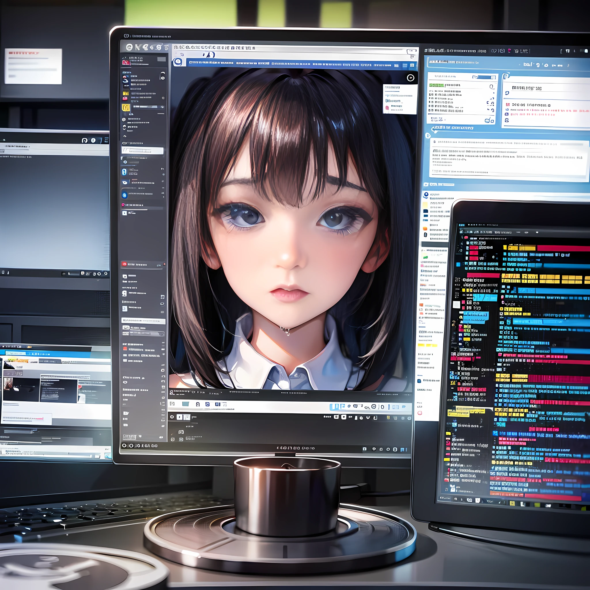 Computer screen screen, showing a girl in tears, personal information, super detailed, 4k