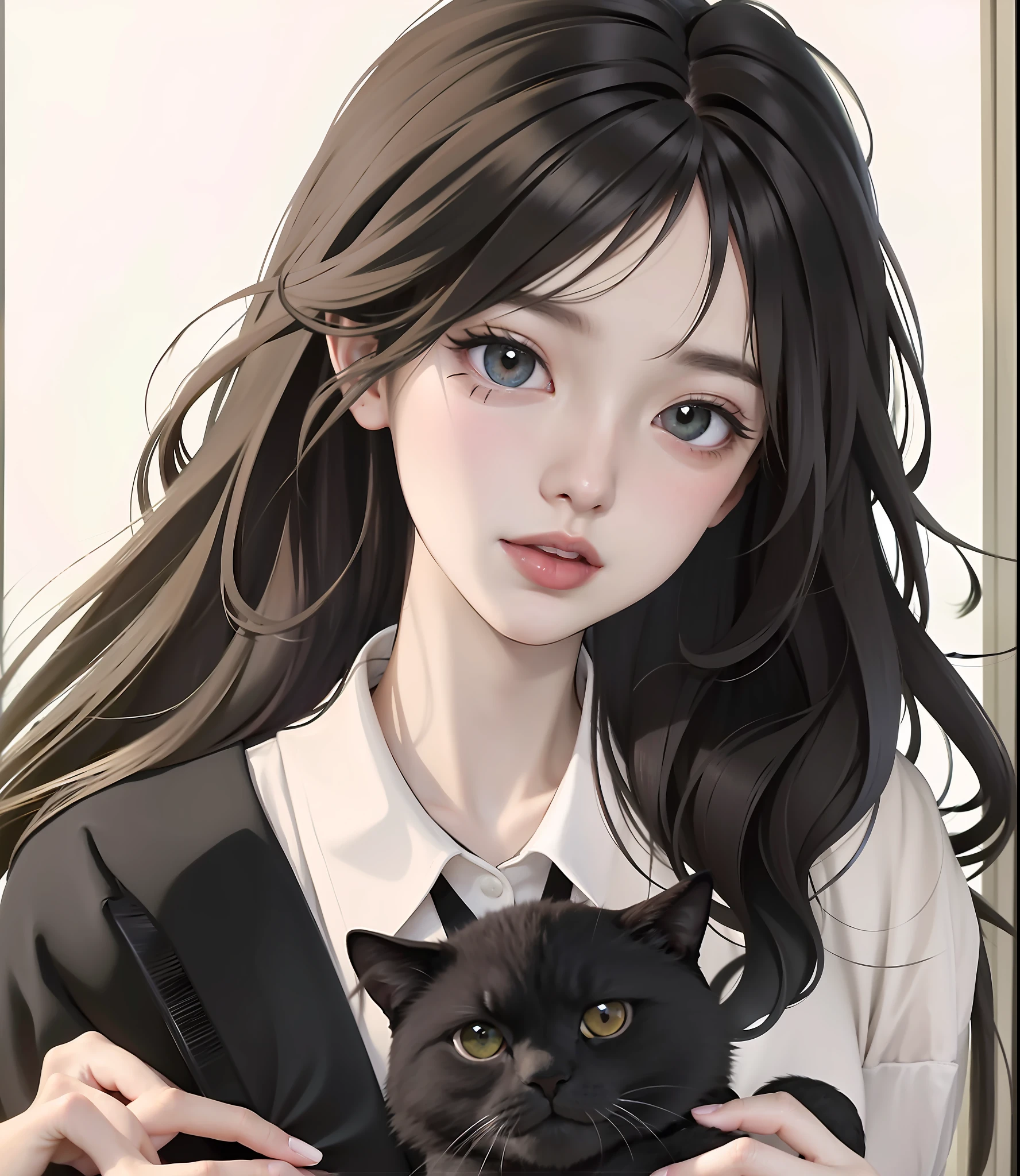 anime girl with long hair holding a black cat in her arms, beautiful anime portrait, portrait anime girl, anime style portrait, stunning anime face portrait, beautiful anime style, digital anime illustration, portrait of an anime girl, detailed portrait of anime girl, anime realism style, cute anime girl portrait, realistic anime art style, anime style. 8k, beautiful anime girl