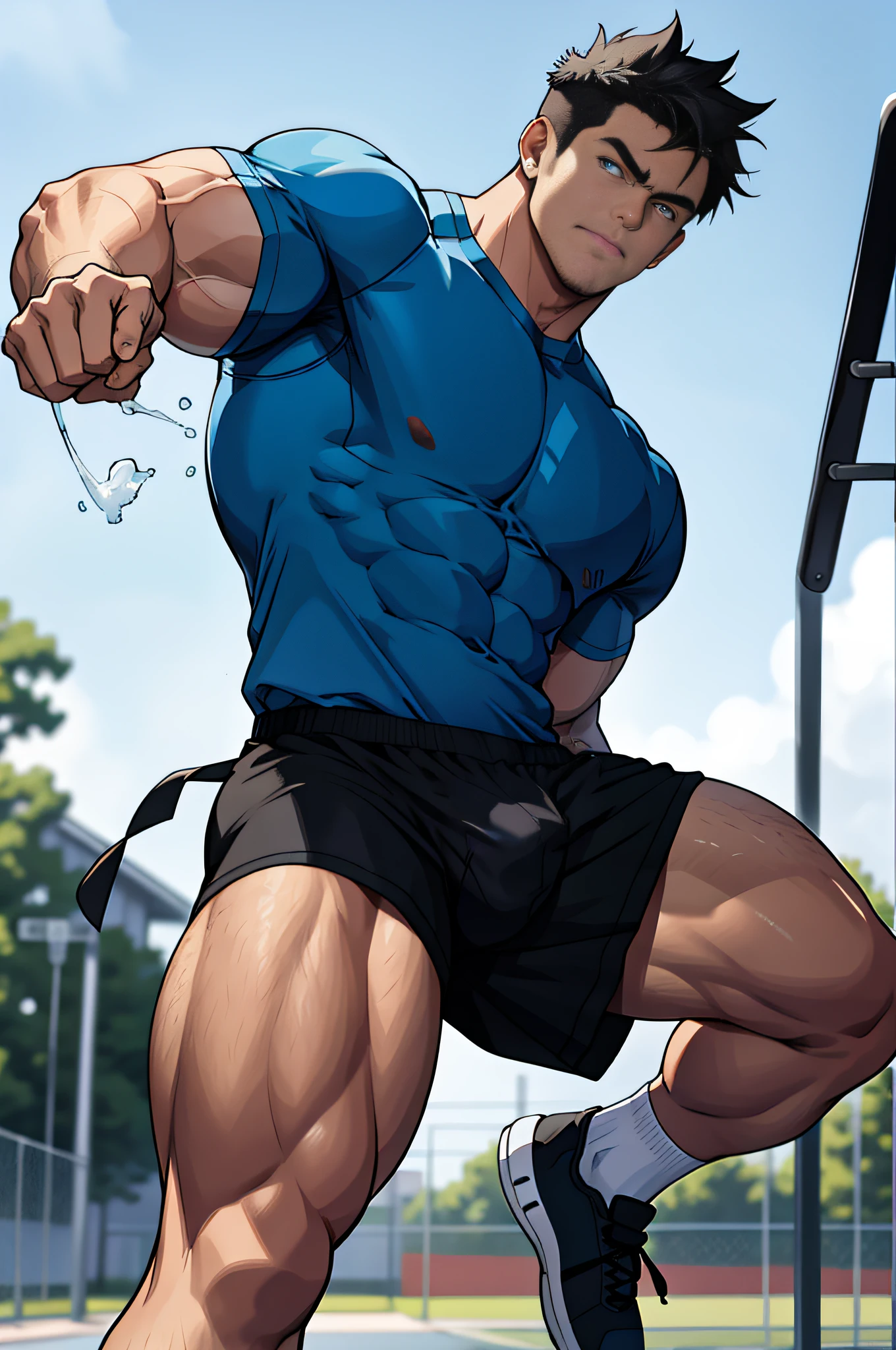 Black sports shorts with raised crotch