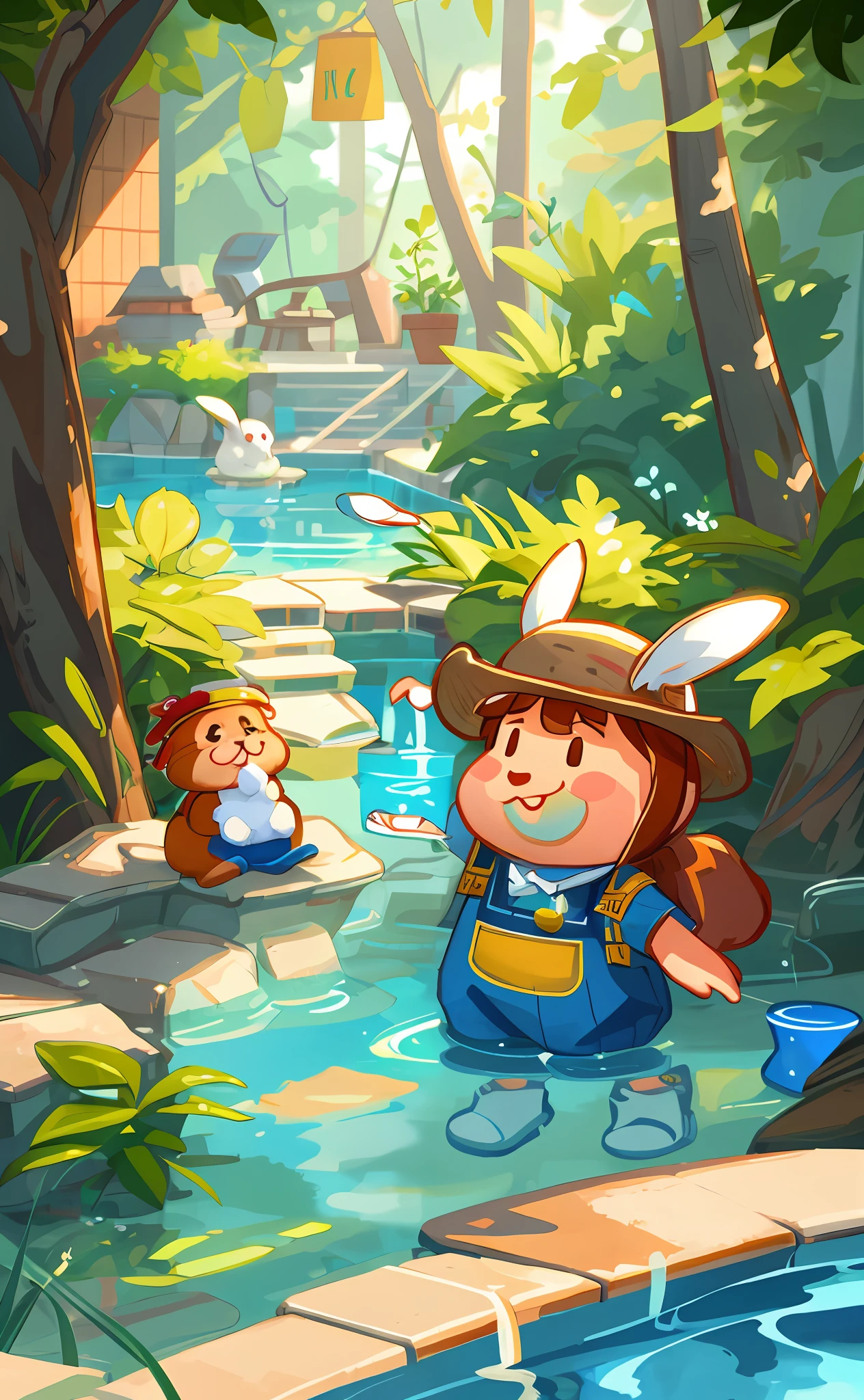 (Best Quality), (Masterpiece), High Detail, extremely_detailed_CG_unity_8k_wallpaper, Rabbit, Pool