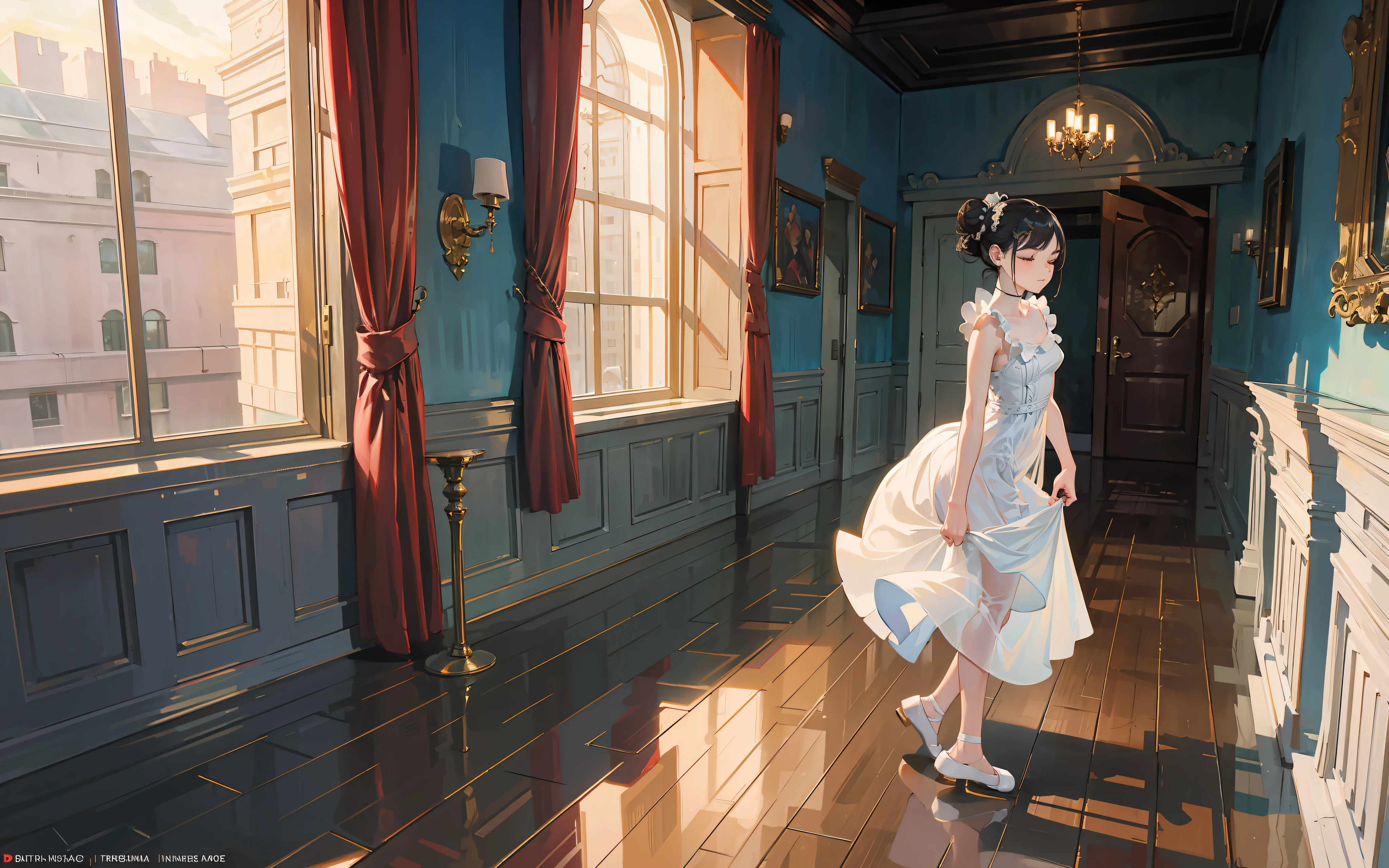 (ballerina, ballet slippers, ballet, solo, skates, pantyhose, dress, dancing),(opera house:1.3),(1girl, ballerina, tutu, ballet, ballet slippers, solo, black hair, hair bun, dancing, single hair bun, closed eyes, dress, jewelry, earrings, bare shoulders, standing),(ballerina, ballet, ballet slippers,solo, dress,) (black hair, window, hair bun, single hair bun, dancing, see-through, indoors, tree, white dress,)(full body:1.3, solo focus,),(The girl was controlled by a demon's thug, like a puppet, with huge claws protruding from above, surrounded by scattered stage ruins. The girl seemed to be performing without an audience, dancing slowly with the shimmering rhythm.),Unreal Engine, Realistic, Detailed Rendering, Volumetric Lighting, Octane Rendering, Focus, Tyndall Effect, HD, Photography Style, Masterpiece, Perfect Work, Masterpiece, Award-winning work,intricately detailed,(Characters only occupy one tenth of the screen),(scenery, indoors, (reflective floor:1.5), chandelier, window, reflection, , (stained glass:1.3), architecture, (statue:1.2)),best quality, super detailed, masterpiece, illustration, (clear background), (detailed light), lighting, (wide-angle viewing angle: 2, ),(lam_style, colorful_hair),((masterpiece)), (realistic), (3d face:1.2), (solo:1.2), (original), (very detailed wallpaper), photographic reality, very detailed illustrations, (super intricate details), perfect detail Features, Perfect Detail, (Super Intricate Detail), Panorama,, (Cybernetically Enhanced), (Glowing Eyes), (Snow: 1.2), (Otherworldly: 1.5), (Candlelight: 1.2),, (Wood structure:1.2), (smooth:1.2), (night:1.2), (mystery:1.2), (hover:1.2), (float:1.2), (hover:1.2), (torii:1.2), ( Surreal: 1.2), (Fantasy: 1.2), (Radiation: 1.2), (Sparkle: 1.2), (Blink: 1.2), (Glow: 1.2), (Glow Pattern: 1.2), pureerosface_v1