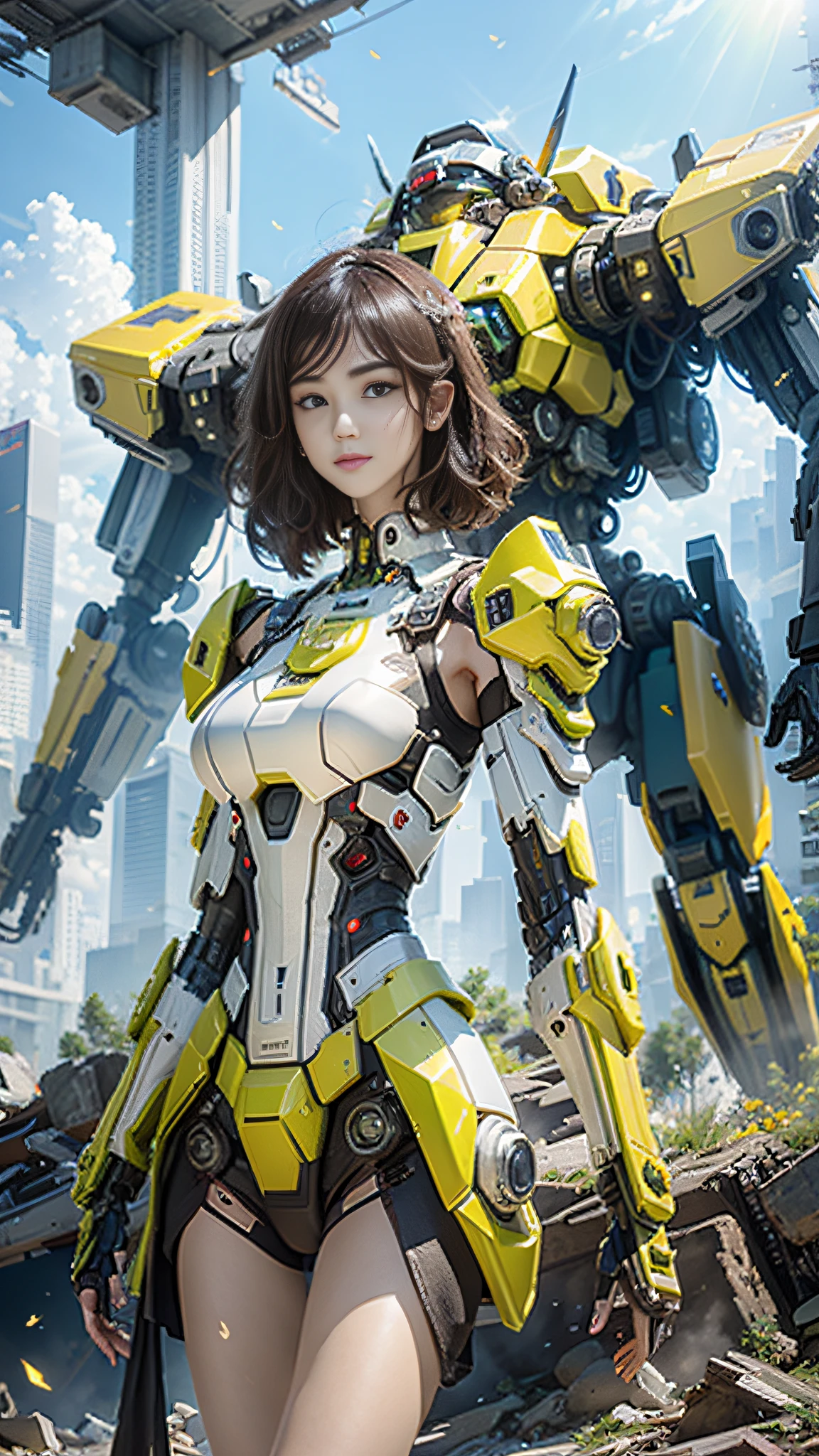 ((Best quality)), ((masterpiece)), (highly detailed:1.3), 3D,Shitu-mecha, beautiful cyberpunk women with her mecha in the ruins of city from a forgoten war, ancient technology,HDR (High Dynamic Range),Ray Tracing,NVIDIA RTX,Super-Resolution,Unreal 5,Subsurface scattering,PBR Texturing,Post-processing,Anisotropic Filtering,Depth-of-field,Maximum clarity and sharpness,Multi-layered textures,Albedo and Specular maps,Surface shading,Accurate simulation of light-material interaction,Perfect proportions,Octane Render,Two-tone lighting,Low ISO,White balance,Rule of thirds,Wide aperature,8K RAW,Efficient Sub-Pixel,sub-pixel convolution,luminescent particles,light scattering,Tyndall effect