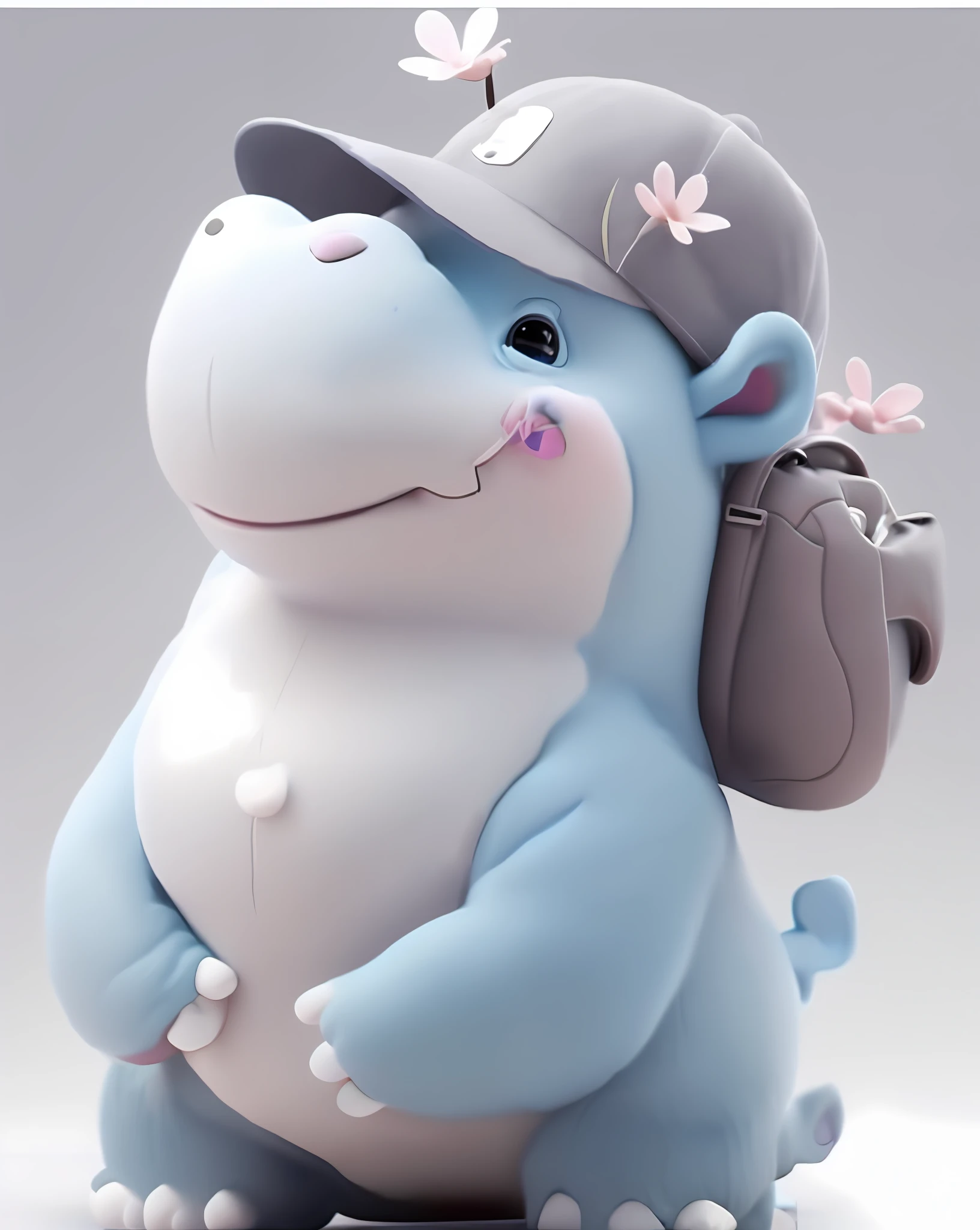 There is a little blue toy with a hat, cute digital painting, cute 3D rendering, cute cartoon characters, hip hop fan hippopotamus, hippopotamus, cool, singer --auto --s2