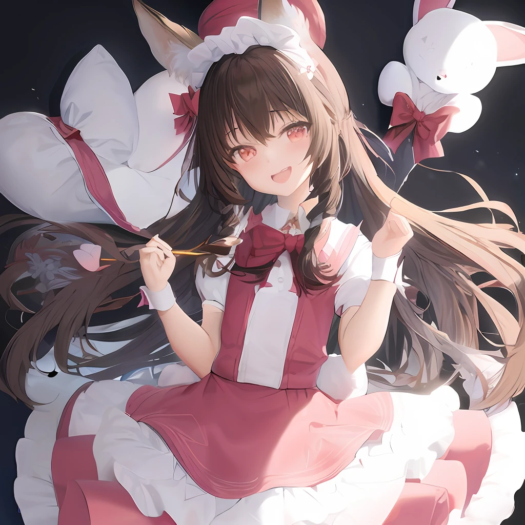 anime girl in a pink dress with a white rabbit and a pink and white dress, artistic render of reimu hakurei, anime cat girl in a maid costume, guweiz on pixiv artstation, smooth anime cg art, guweiz, reimu hakurei, render of april, anime moe artstyle, anime girl with cat ears
