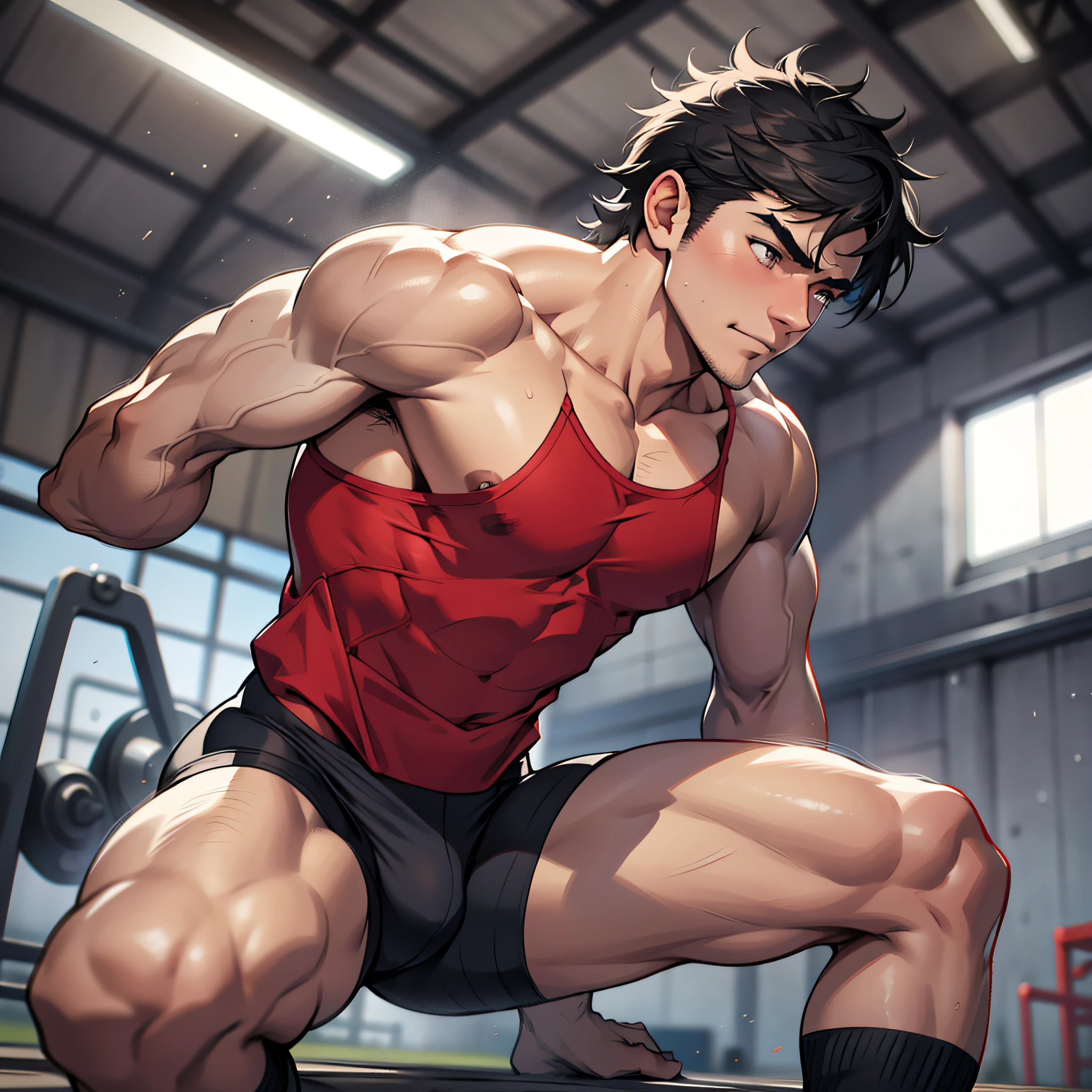 Height 195 Muscle Male Sports Student, 1s, Cow as Strong, Energetic, Energetic, Campus, Playground, Best Quality, Japanese, Only Red and Black Panties, White Socks, Bad, Masterpiece, Ultra High Resolution, Detailed Background, Reality, Illustration, Single, 1 Boy, Muscle Guy, Volume Lighting, Depth of Field, Wheezing, Raised Crotch, Handsome Action, Big Dynamic