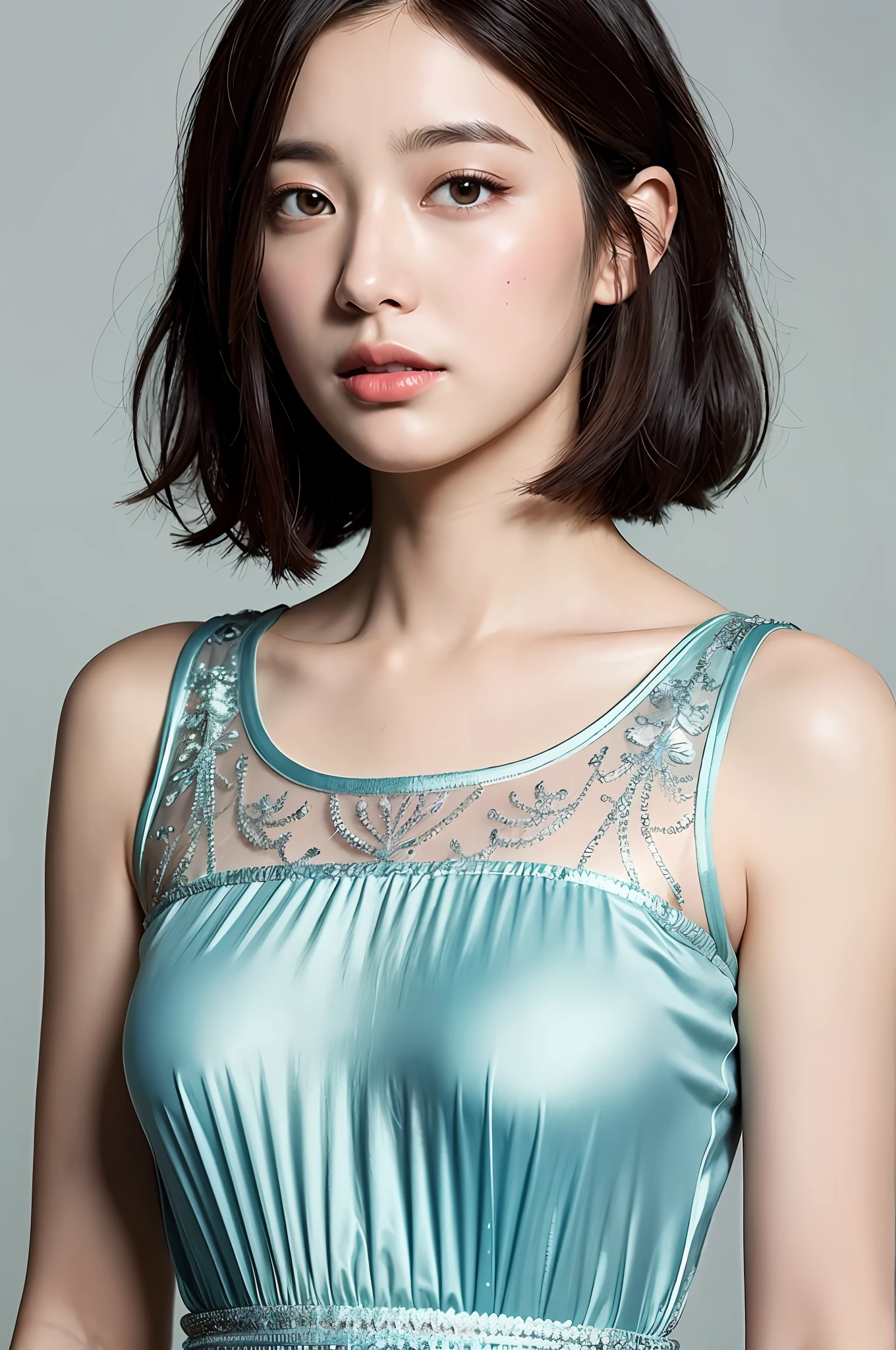 best quality, masterpiece, high resolution, 1girl, beautiful and perfect face, bob cut, maxi dress, intricate detailed, cinematic feel, 8k, extremely detailed