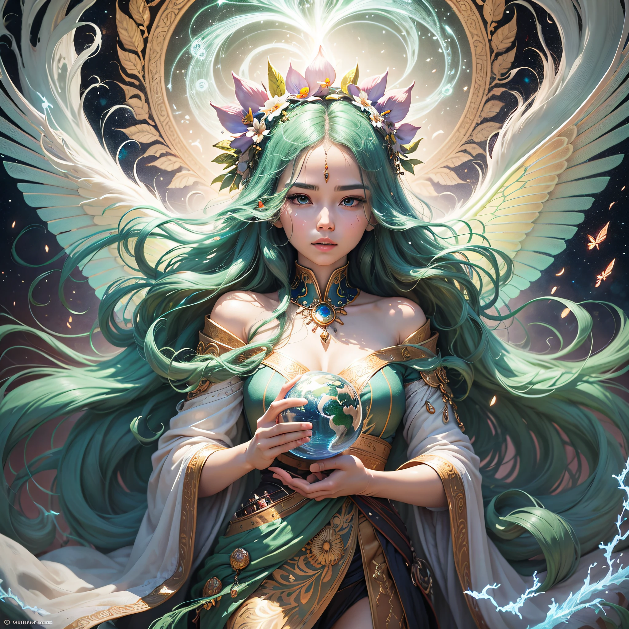 The Daughter of the Earth is a sacred and solemn being who is the embodiment of the earth, carrying the power and wisdom of nature. Her figure is tall and elegant, like a high mountain, exuding a stable and powerful aura. Her skin is like the soil of the earth, white and vibrant, revealing a deep connection with nature.
The head of the Daughter of the Earth is surrounded by a blue sky with white clouds and bright stars floating in the sky. Her hair flowed with golden light, like a ripe wheat field, gently swaying in the breeze. Her eyes are deep and bright, symbolizing her insight and care for the world.
The Daughter of the Earth opened her arms as if embracing the whole world, and a vibrant green energy surrounded her palm. Her fingertips sparkle with the spark of life, symbolizing her creation and protection of the natural world. She wears a flowing robe embroidered with earth motifs, showing infinite wisdom and strength.
The voice of the Daughter of the Earth is like a rushing waterfall, full of inspiration and inspiration. In her gentle tone, she conveys a deep affection for the natural world and calls for human protection and respect for the earth. A flock of colorful butterflies and birds fly around her, symbolizing her harmonious symbiosis with all things natural.
The existence of the Daughter of the Earth symbolizes reverence and cherishing of the earth, she is the guardian of nature and the guardian of life. Her image inspires people's attention and care for the natural environment, and awakens people's deep love for nature. Her appearance reminds humanity that we are part of the planet and that we live in symbiosis with nature. --auto --s2