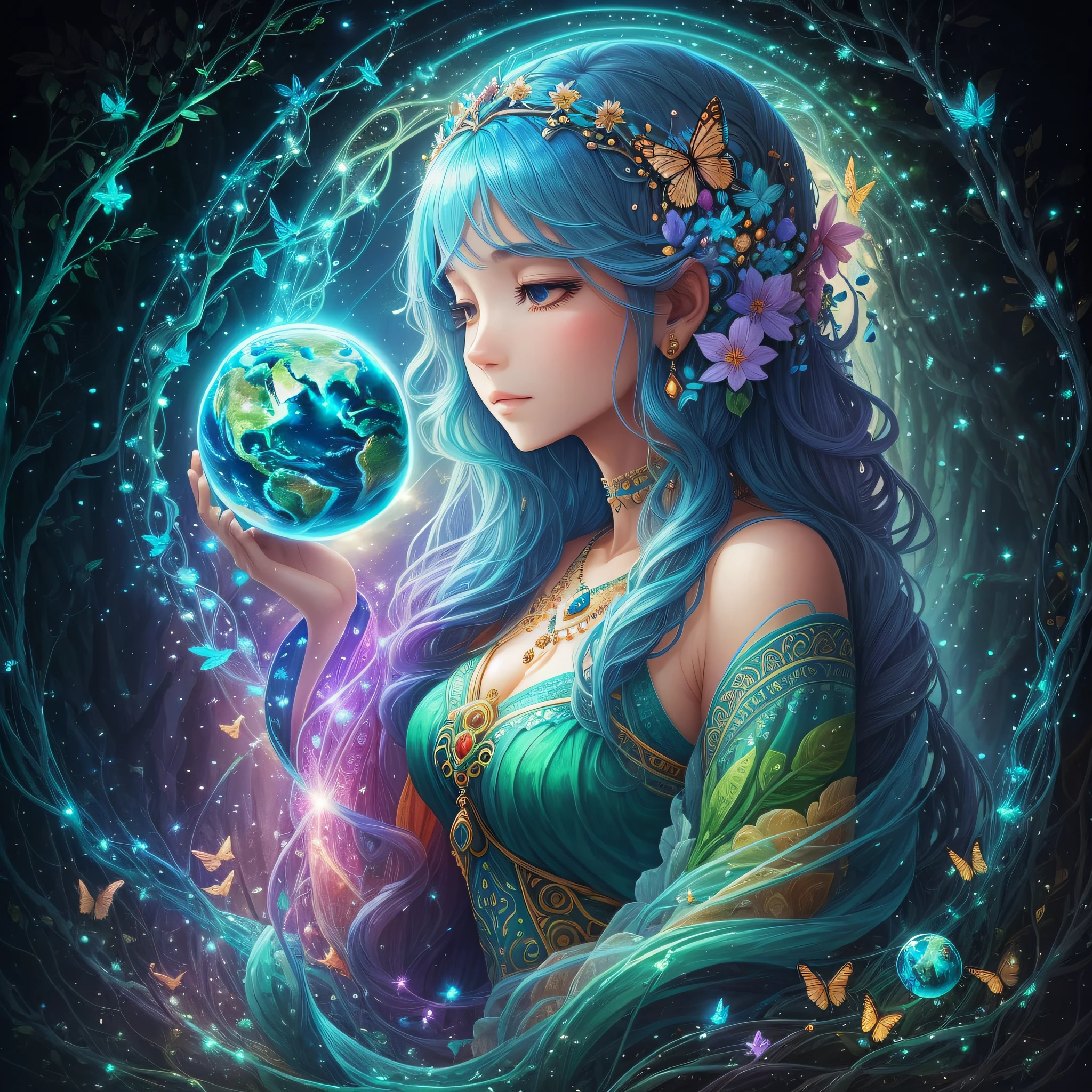 Mother Earth is a majestic and gentle being who displays boundless wisdom and compassion. Her figure is tall and elegant, like a majestic mountain, exuding a quiet and stable power. Her skin is like smooth earth, flowing with green grasslands and blue rivers. The body is covered with a colorful and gorgeous flower, which exudes a fresh and fragrant fragrance.
The top of her head is covered by a vibrant forest, wooded and singing birds. In this forest, trees are chained in a loop, symbolizing the cycle and connection of life. Her eyes were bright and gentle, radiating wisdom and love. She holds a shimmering blue crystal ball in her hand, representing clear rivers and lakes, symbolizing her protection and protection of water sources.
The voice of Mother Earth is like the chirping of birds in the morning, beautiful and pleasant. She calls the names of all things in loving language, giving warmth and guidance to life. A flock of colorful butterflies and splendid flocks of birds flew around her, as if part of her body extended, symbolizing her close connection and harmonious symbiosis with all living beings in nature.
The existence of Mother Earth is a solemn tribute to life, she is the guardian of the environment and the source of life, making people feel her strength and beauty, inspiring people's sense of responsibility to protect the earth and love nature. Her image is deeply awed and leads humanity towards a future of sustainable development and harmonious coexistence. --auto --s2