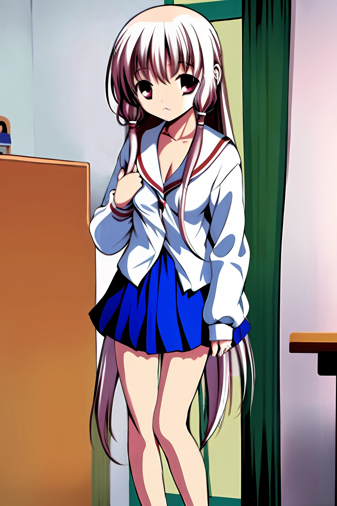 School uniform, loli, no skirt, poor breasts, open legs, orgasmic face