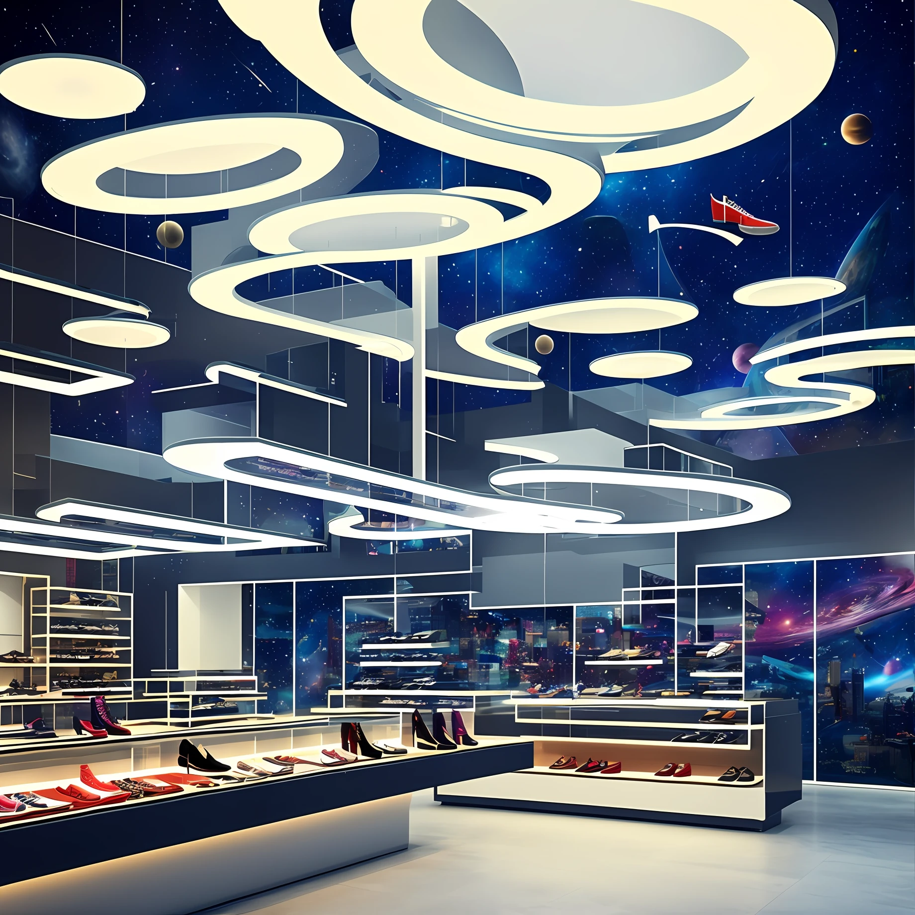 Stylish shoe shop floating in space