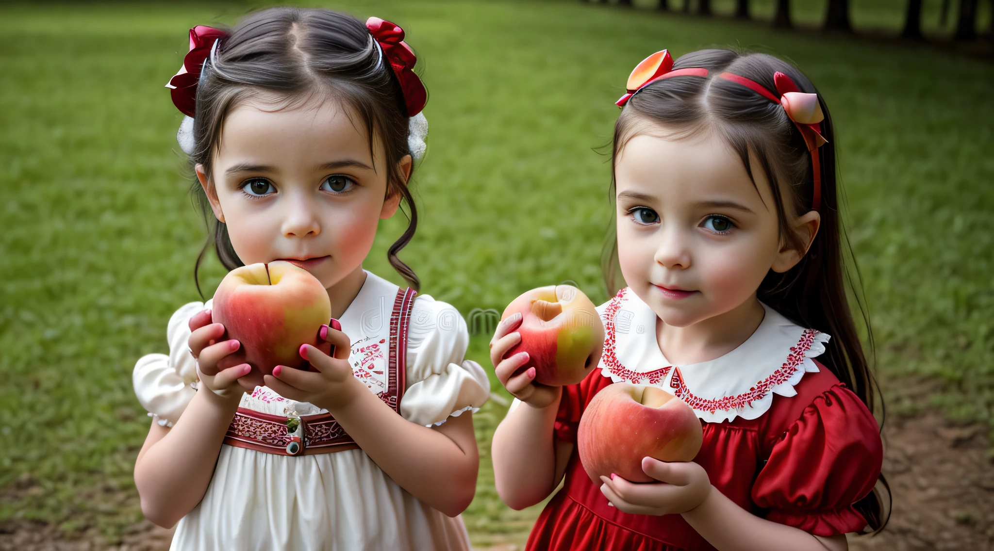 there is a little girl holding two apples in her hands, holding an apple, with apple, portrait of snow white, snow white, one holds apple in hand, red apples, eating rotting fruit, apples, kids, istockphoto, stock photo, she is easting a peach, closeup portrait shot, red apple, children, girl, istock, portrait shot