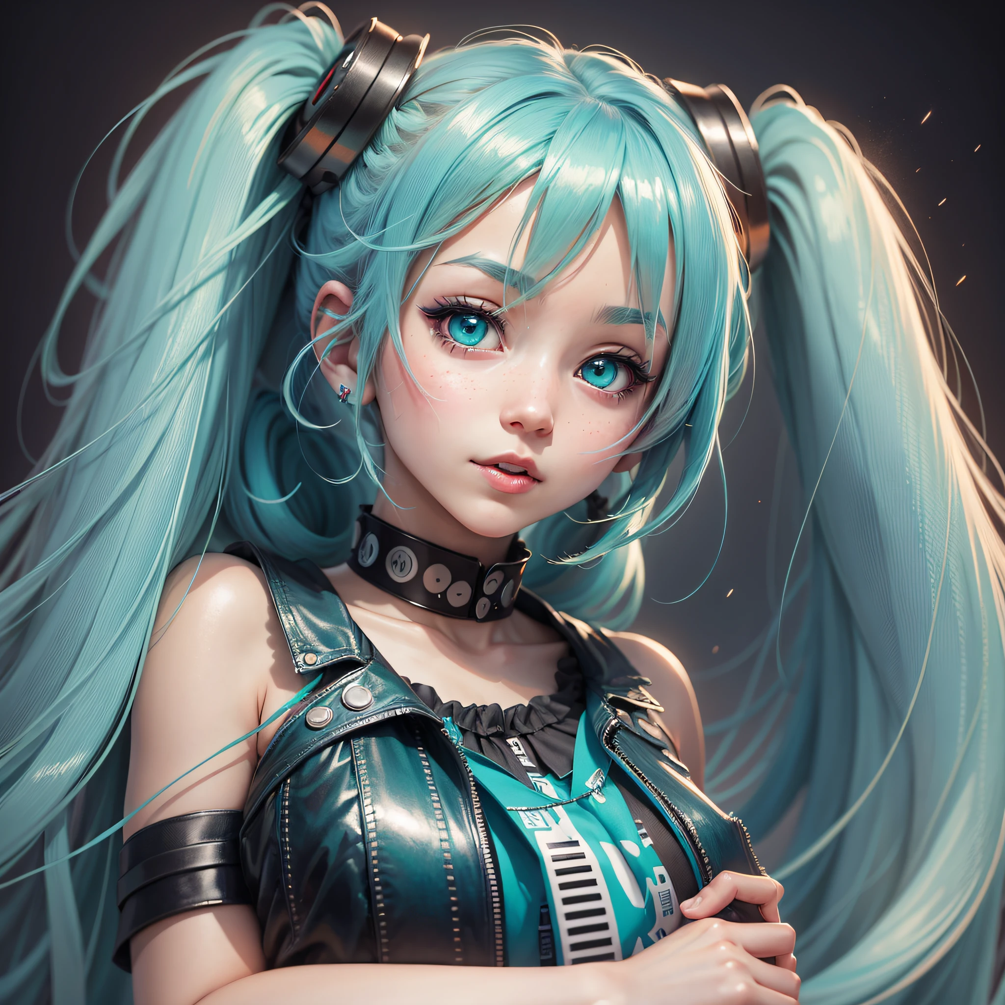 anime girl with blue hair and a microphone in her hand, mikudayo, vocaloid, hatsune miku, portrait of hatsune miku, miku, hatsune miku portrait, nightcore, anime style 4 k, pixiv style, anime girl with teal hair, digital art on pixiv, hatsune miku face, pixiv contest winner, anime styled digital art --auto --s2