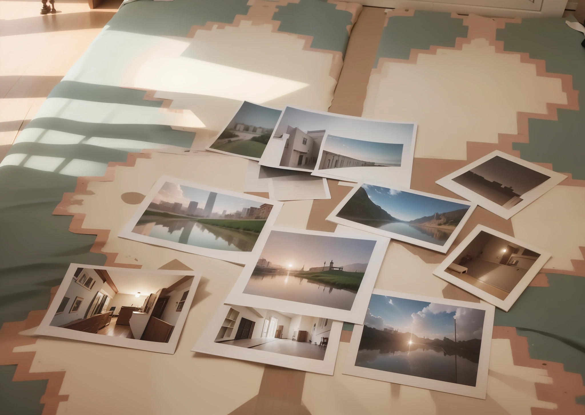 Photos scattered throughout the room