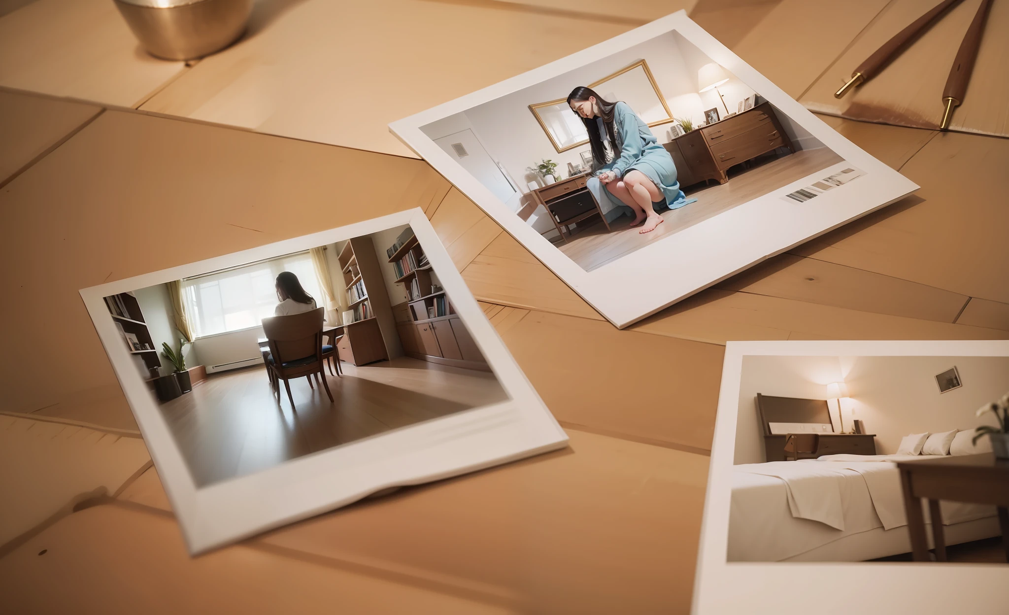 Photos scattered throughout the room