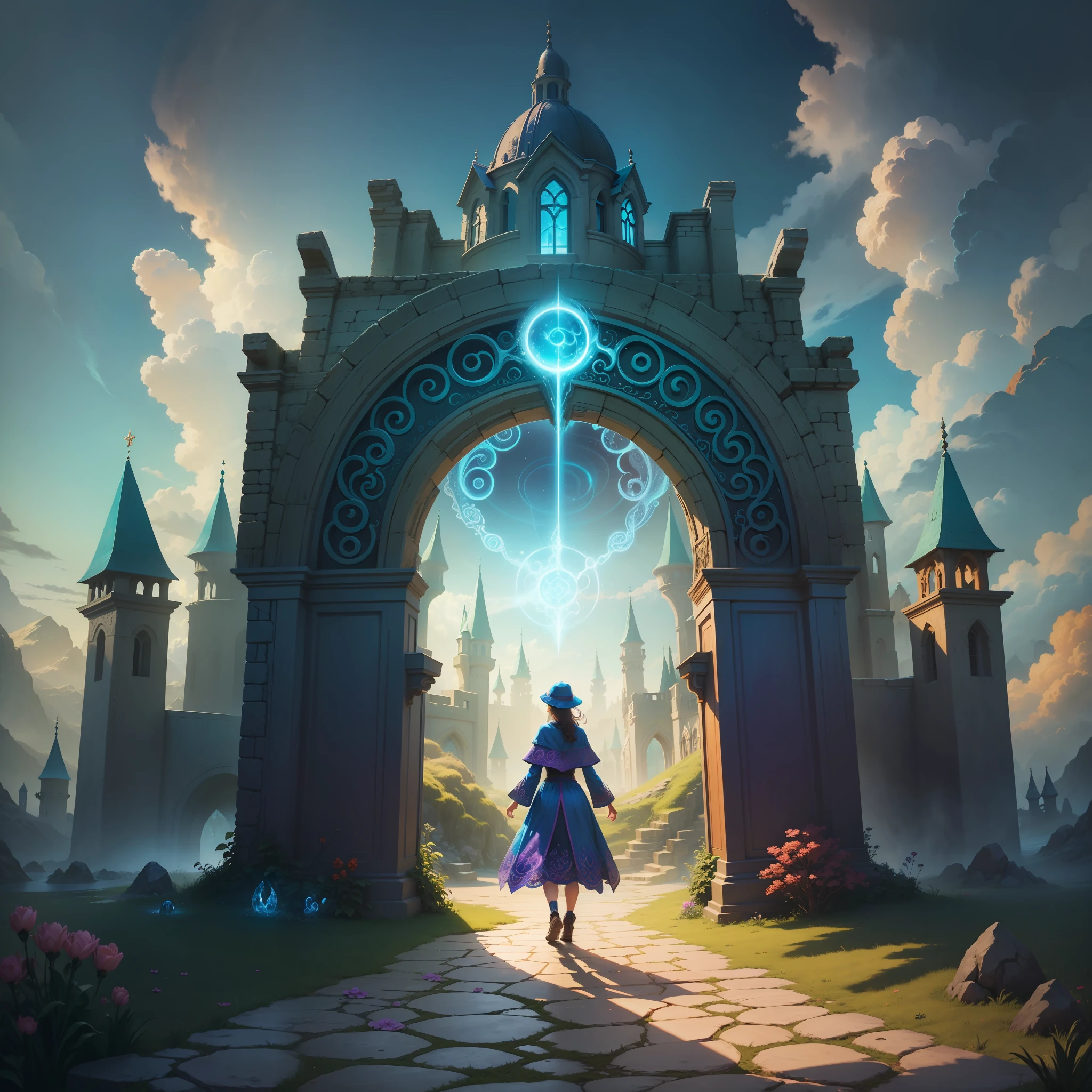 a mysterious portal that leads to a realm filled with magic and wonder. Explore vibrant colors, fantastical elements and enchanting details to create a sense of wonder and curiosity. Bring this magical portal to life, where anyone who walks through it is transported to a place where all dreams come true.