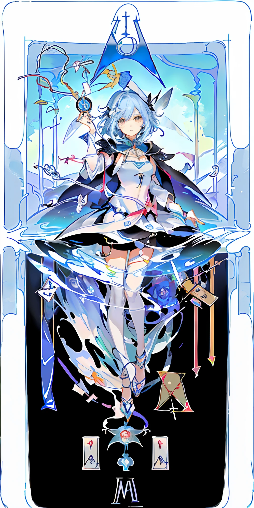 (Golden Ratio: 1.2), (Rose Graffiti: 1.2), (Glitch Color: 1.3), [(White Background: 1.4)::10], (Whole Body: 1.2), (Super Fine: 1.3), (Tarot :1.6),(Magician (Tarot):1.6),(Paper:1.2),(Fairy:1.6),(Fairy Wings:1.2),Full Body, Hanging,(Cool:1.2),(Red Long Hair ),(butterfly hair accessory),(flower hair accessory: 1.0),((sandals,Locket)),(colored cocktail dress: 1.0)+(loose-sleeve jacket: 1.3)+(fluttering colorful tassels and ribbons :1.2 ),(white stockings: 1.2),(colored ink paper flowers: 1.2),(colorful flower sea: 1.3),(chaotic geometry: 1.3),(negative space: 0.8),(drawing board: 1.3 ), (Ether Color ink flow: 1.3)