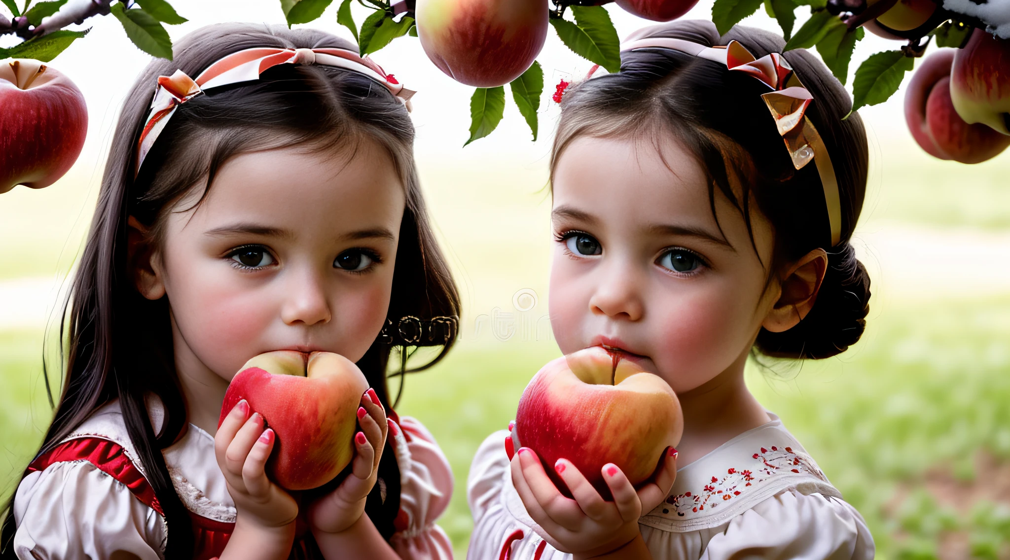 there is a  girl holding two apples in her hands, holding an apple, with apple, portrait of snow white, snow white, one holds apple in hand, red apples, eating rotting fruit, apples, kids, istockphoto, stock photo, she is easting a peach, closeup portrait shot, red apple, children, girl, istock, portrait shot