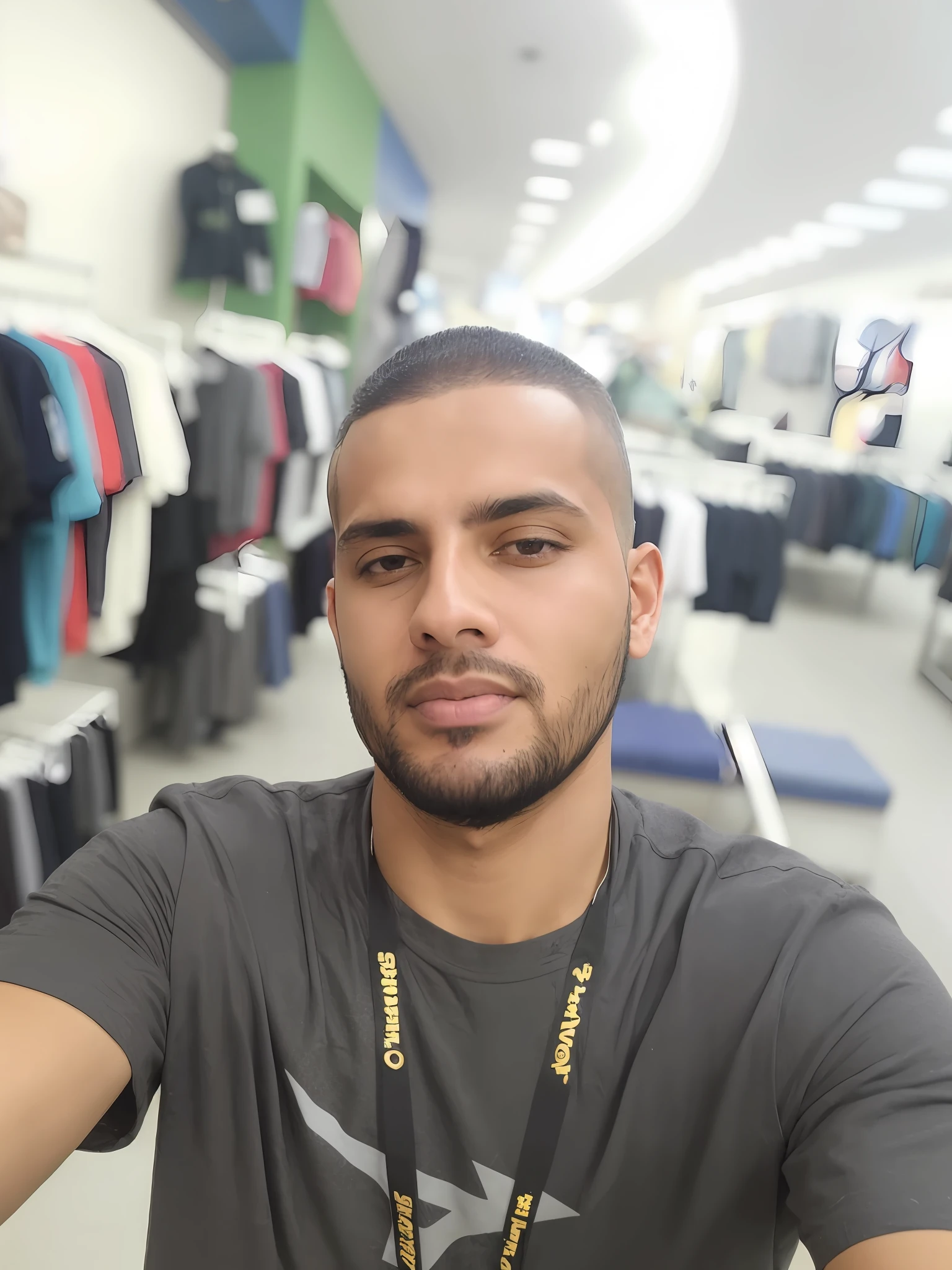 there is a man taking a selfie in a clothing store, ismail, mohamed reda, very very low quality picture, mohamed chahin, 8k selfie photograph, atef, david rios ferreira, emad mostaque, icaro carvalho, in a mall, saâdane afif, ronaldo luis nazario da lima, mohamed chahin style