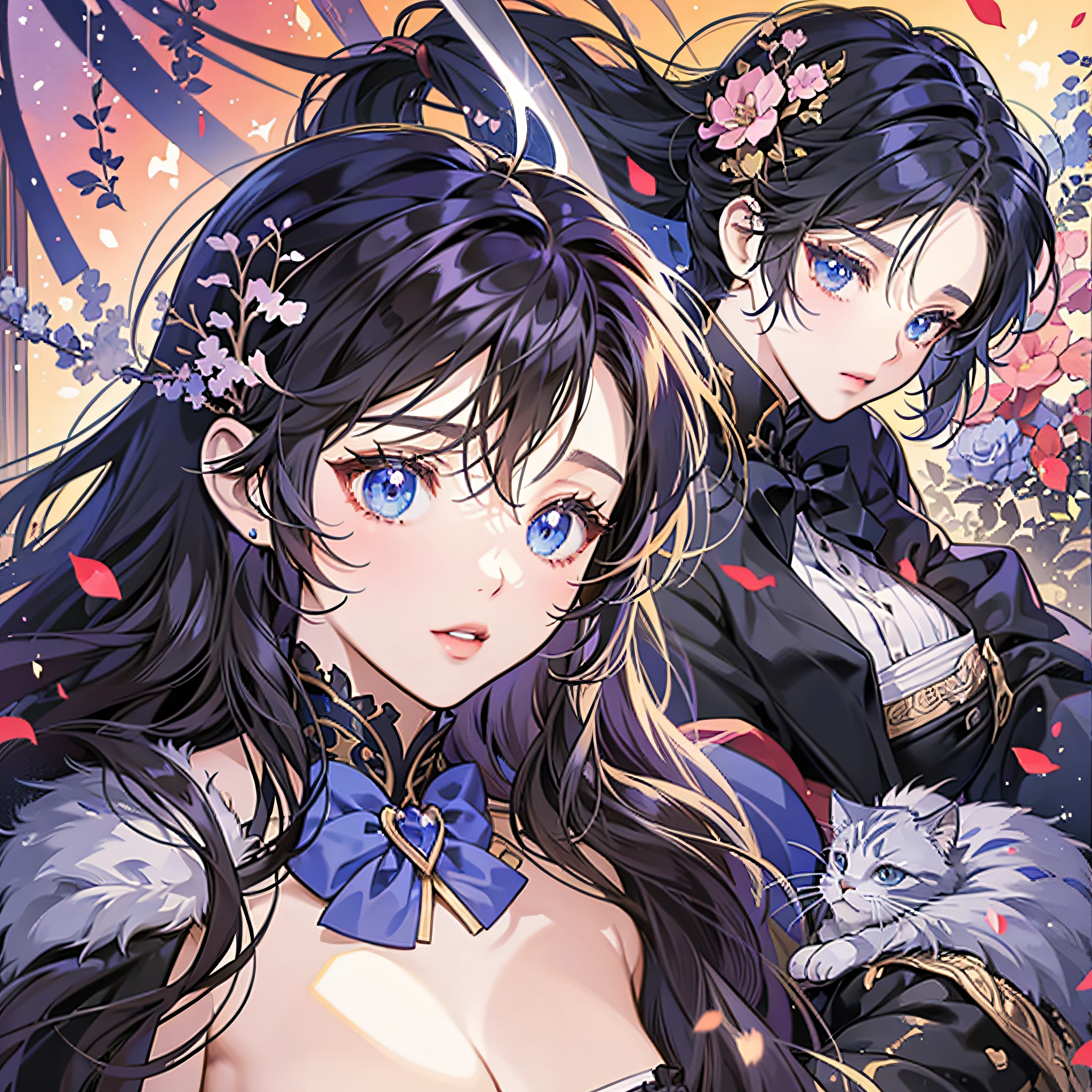 Anime characters with swords and dresses and cats, Azure Lane style, Kilo wind pixel art, Ecchi anime style, Anime character design, best anime character design, anime goddess, anime full body illustration, ecchi style, cute anime character design, anime character reference sheet, anime character art --auto --s2