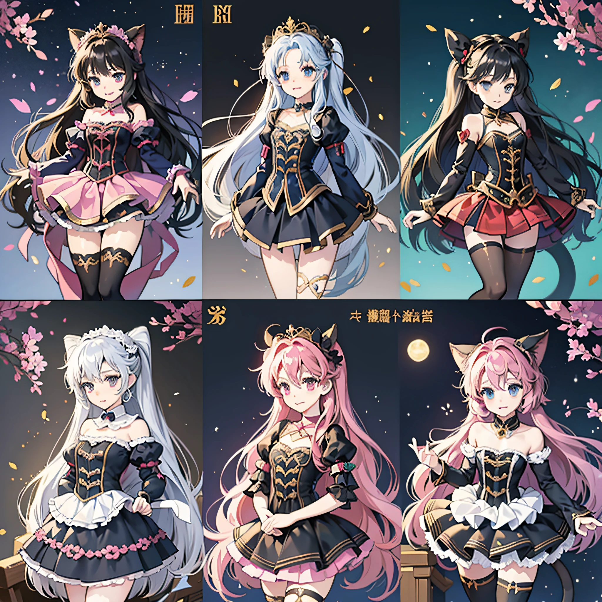Anime characters with swords and dresses and cats, Azure Lane style, Kilo wind pixel art, Ecchi anime style, Anime character design, best anime character design, anime goddess, anime full body illustration, ecchi style, cute anime character design, anime character reference sheet, anime character art --auto --s2