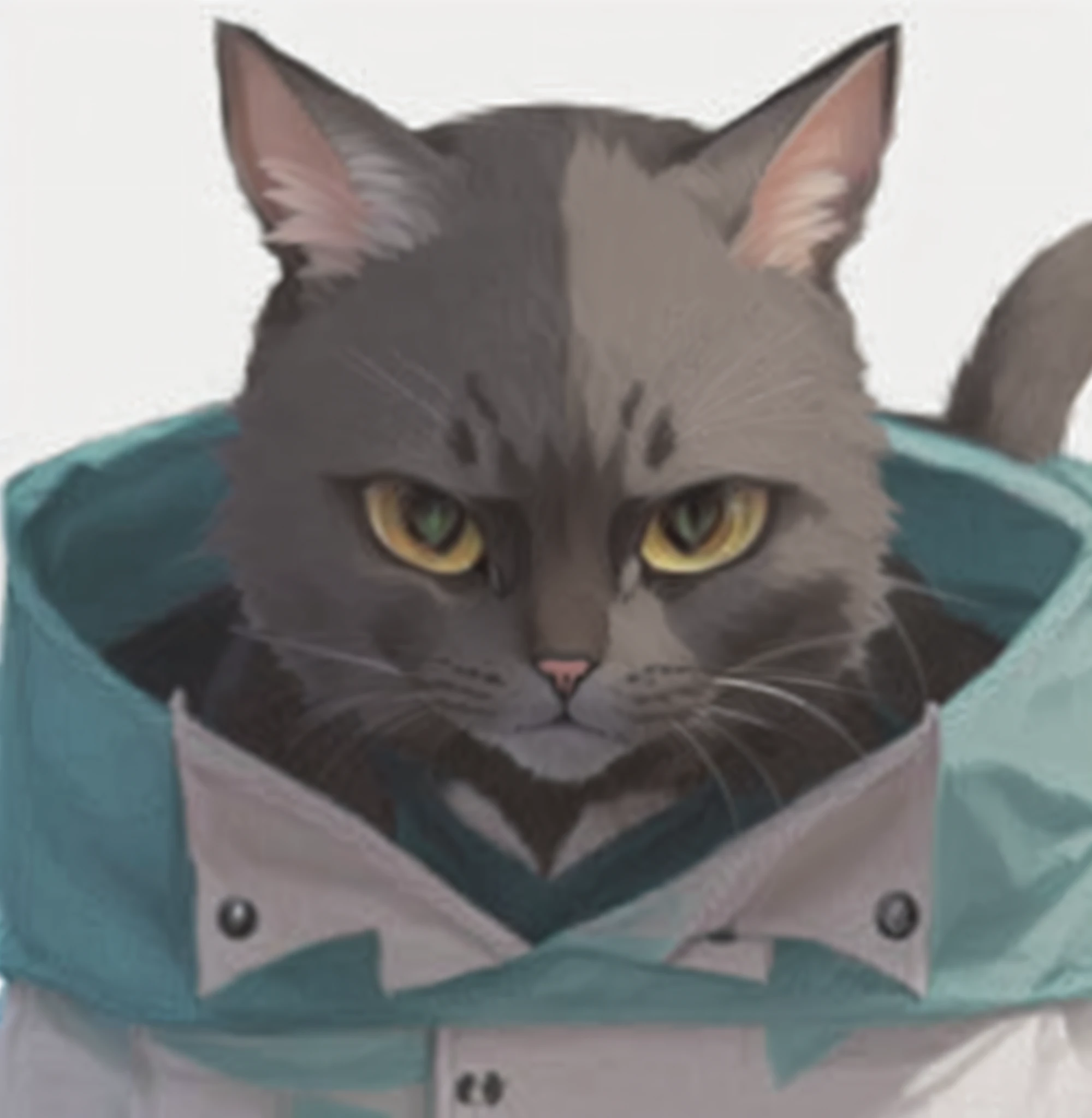 there is a cat that is sitting in a bag, realistic anime cat, anthro cat, neko, anime cat, an anthro cat, by Kamisaka Sekka, anthropomorphic cat, casimir art, anthropomorphic female cat, sfw, by Kose Kanaoka, painted in anime painter studio, anthropomorphic cat ninja