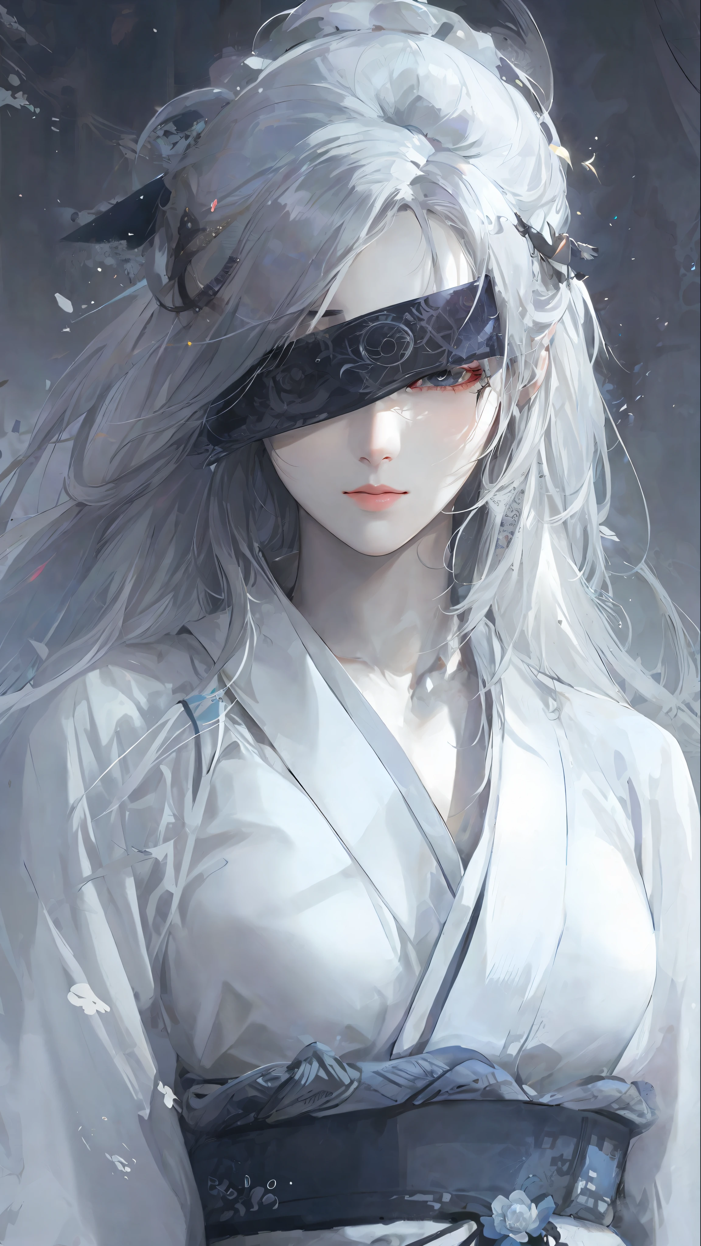 a close up of a woman with white hair and a white mask, beautiful character painting, guweiz, artwork in the style of guweiz, white haired deity, by Yang J, epic exquisite character art, stunning character art, by Fan Qi, by Wuzhun Shifan, guweiz on pixiv artstation