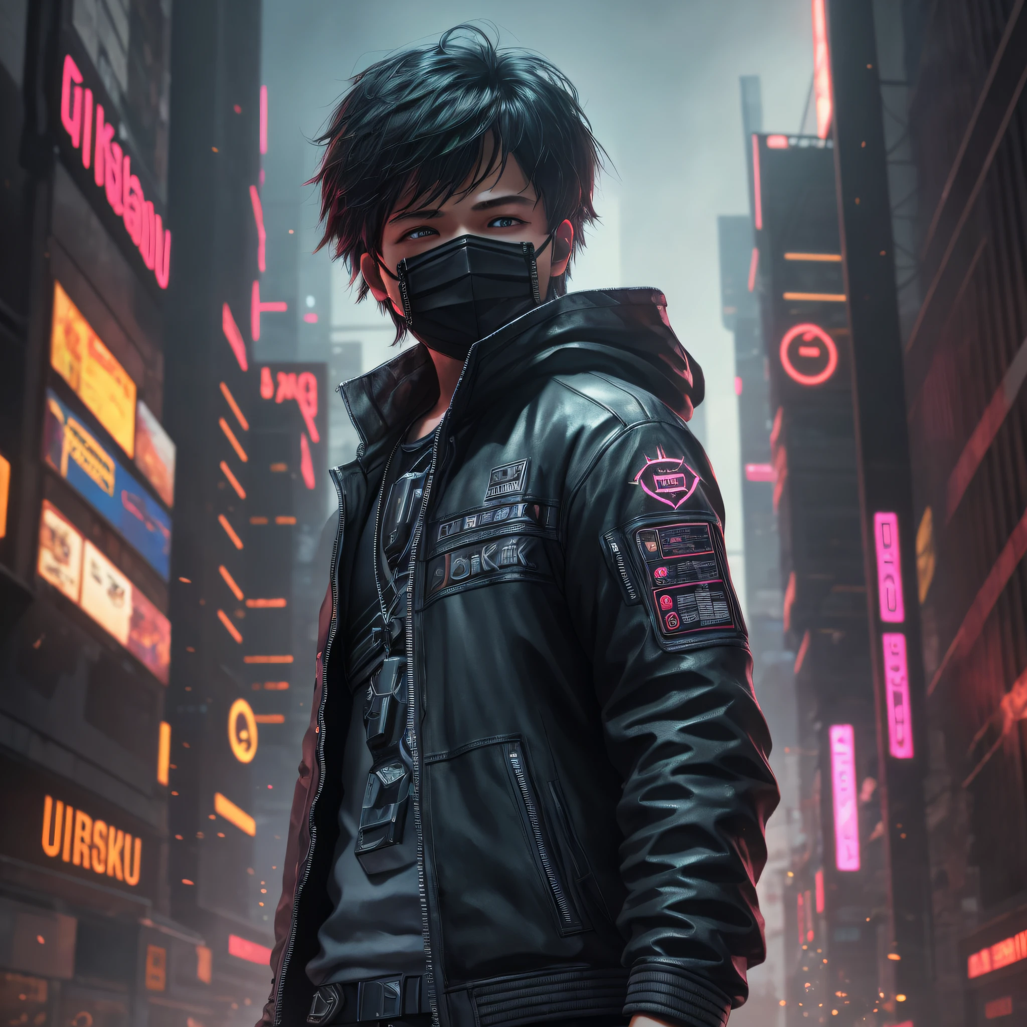 ultra detail, high resolution, ultra detailed, best quality, amazing, top quality, extremely detailed CG unity 8k wallpaper, cinematic lighting, cyberpunk, dark boy, trash gang facemask --auto --s2