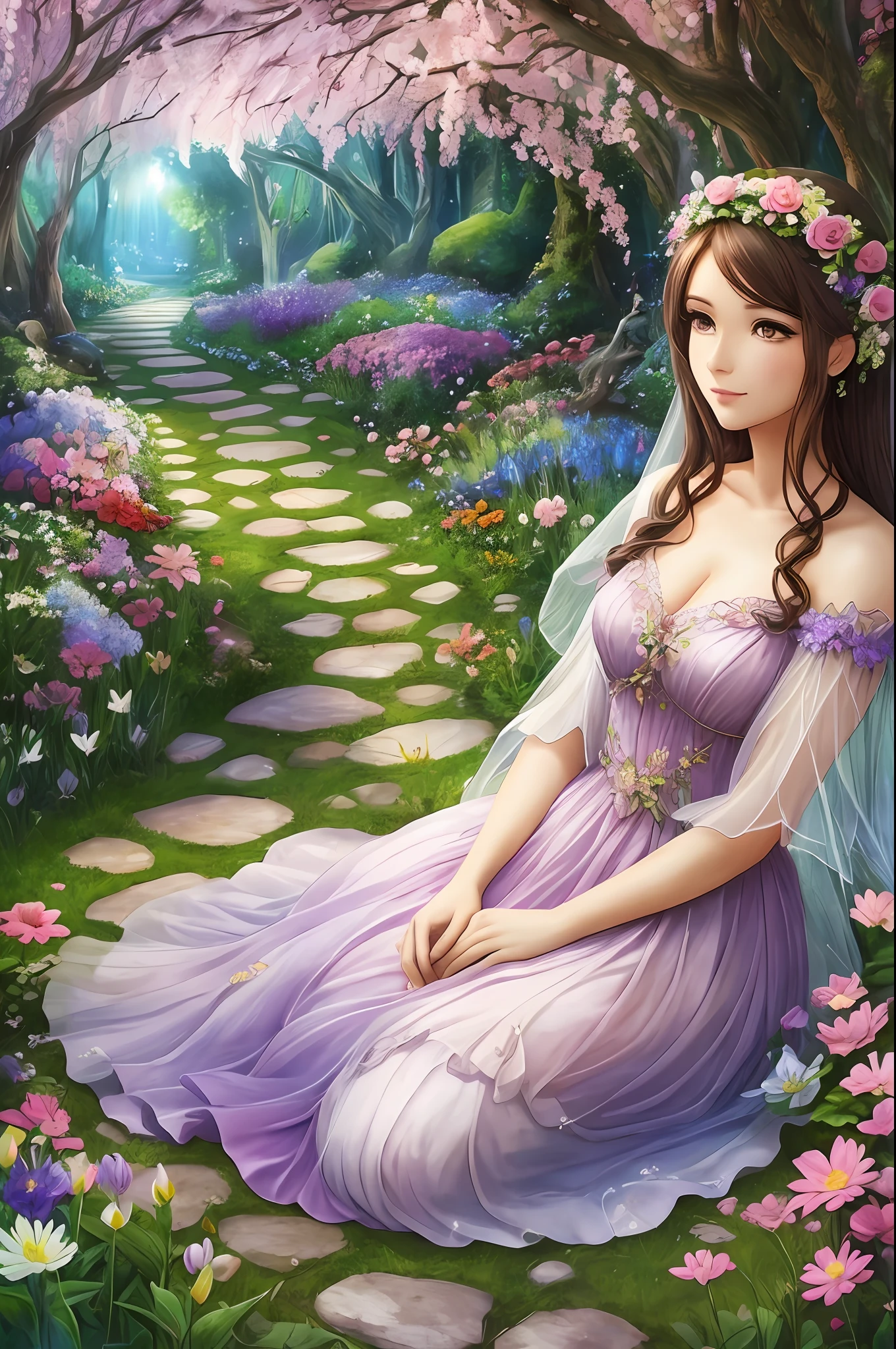 a beautiful woman fairy in fantasy garden with flowers --auto --s2