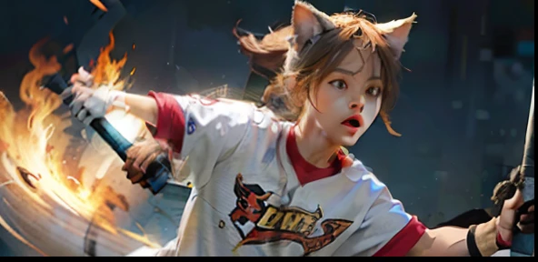 Cat wearing the clothes of a god lord and holding a bat in a god lord hitting stance --auto --s2