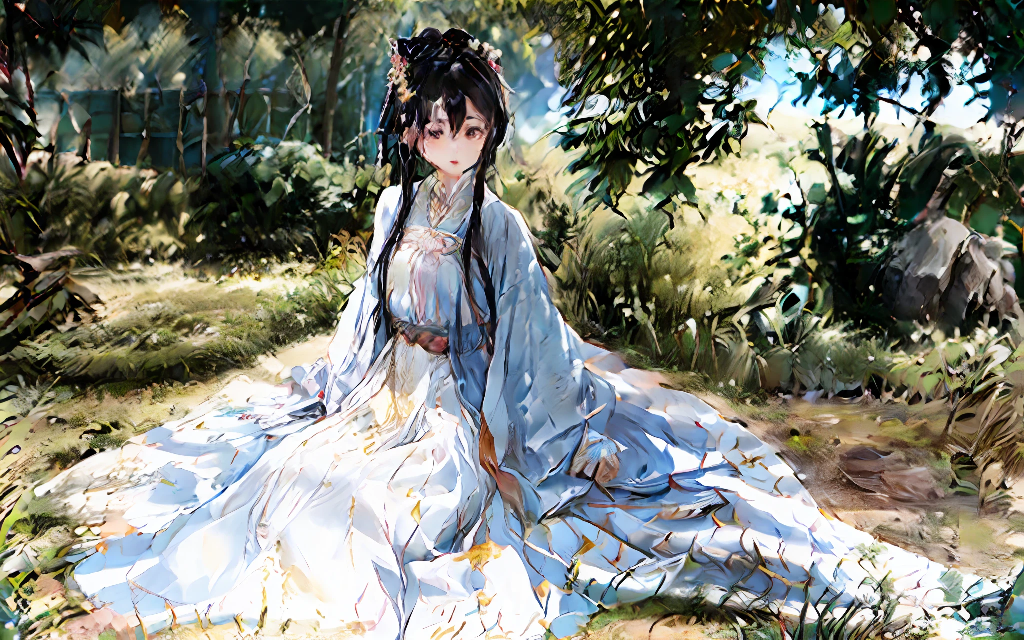 A girl, ancient Chinese costume, sunshine, clear face, clean white background, masterpiece, super detail, epic composition, ultra HD, high quality, extremely detailed, official art, uniform 8k wallpaper, super detail, 32k -- v 6