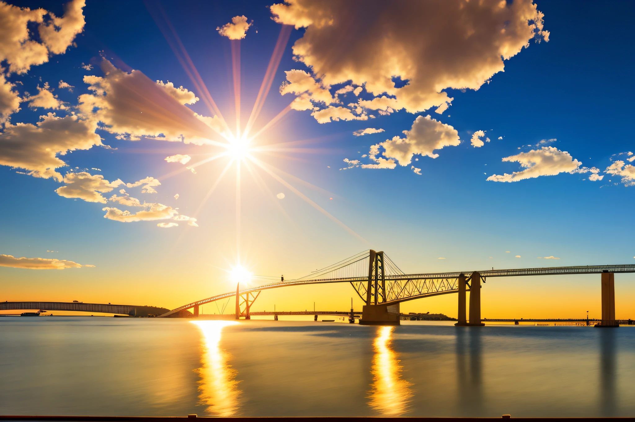 Alafed Bridge over the sun-shining water, City Bay Bridge Aqueduct, intricate and elegant bridge between bridges, towers!!, bridge over the water, beautiful sunny day, Nikon D 3 2 0 0 0, bridge across the gap, port