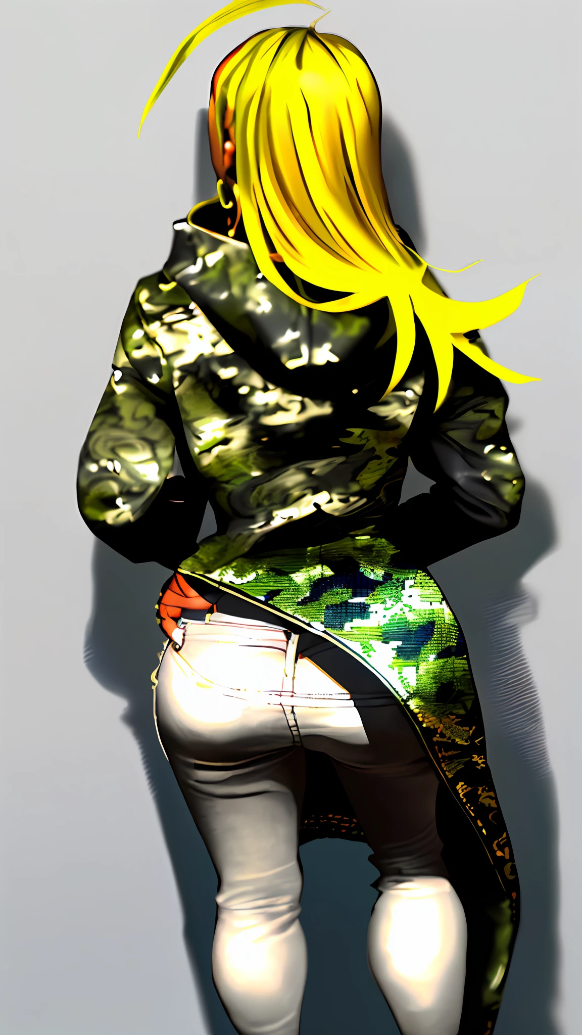 ((realistic details+detailed),(whole body+full body),(best quality jeans+high-quality jeans),(from the back+from behind),(dark skin+dark skin),(afro+fro hairstyle),(finer+slim figure),(high heels+high heels),(sexy and seductive as a fashion image+sexy and seductive as a fashion image))