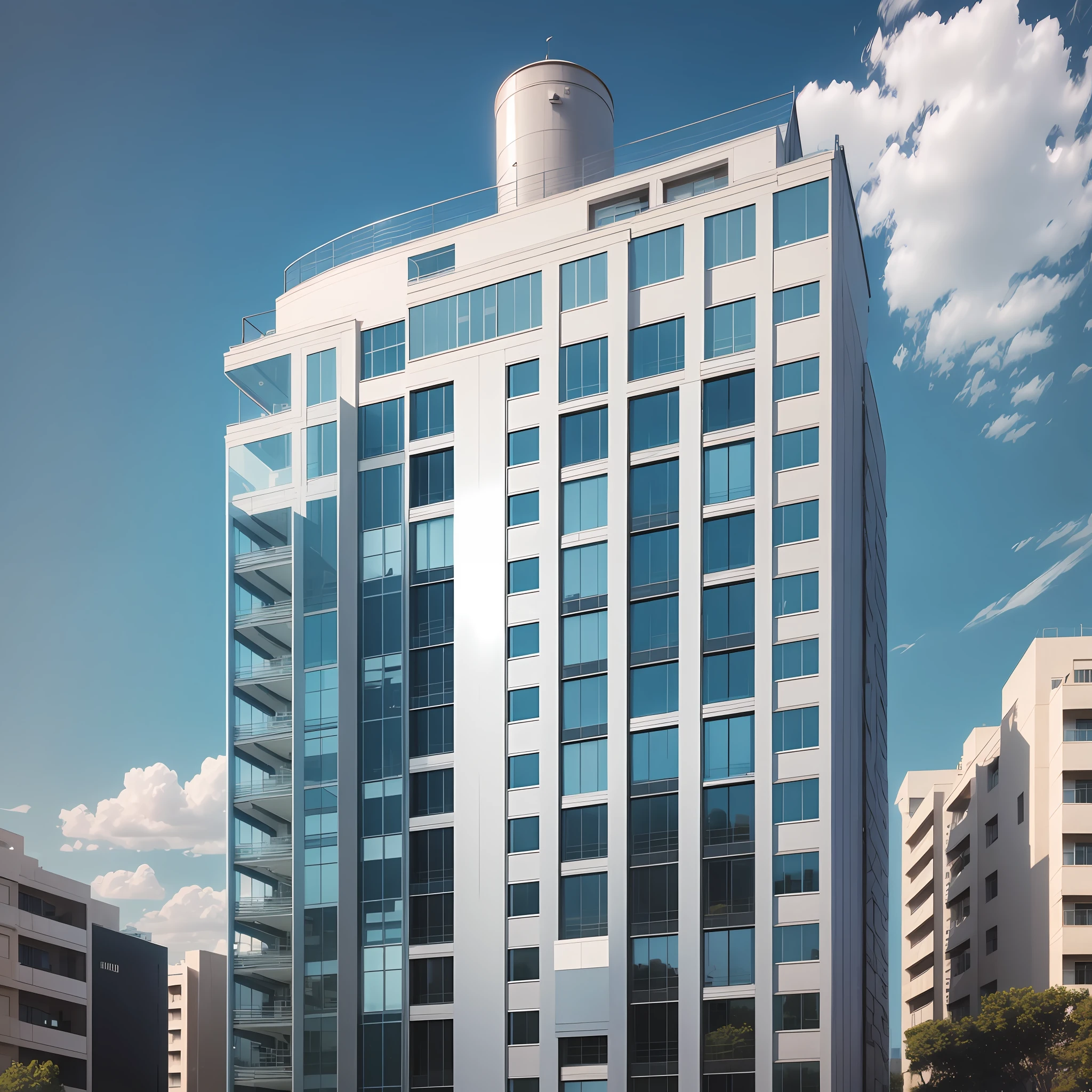 Image of a residential building, with water tank at the top, transparent water tank, water with low level --auto --s2