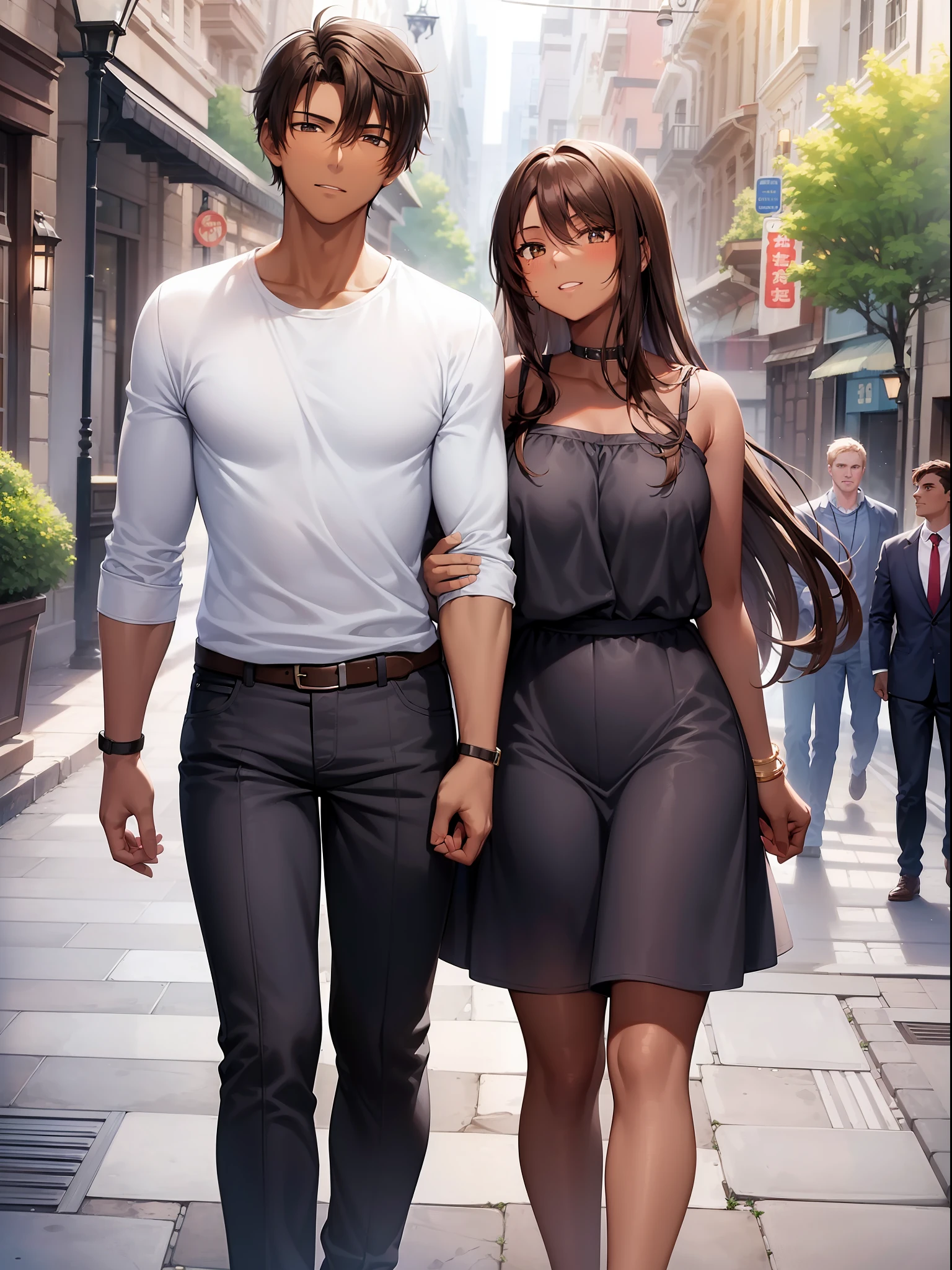 (Romantic Couple:1.2), (1 Dark-skinned girl:1.3), (1 White Boy with brown hair:1.3)