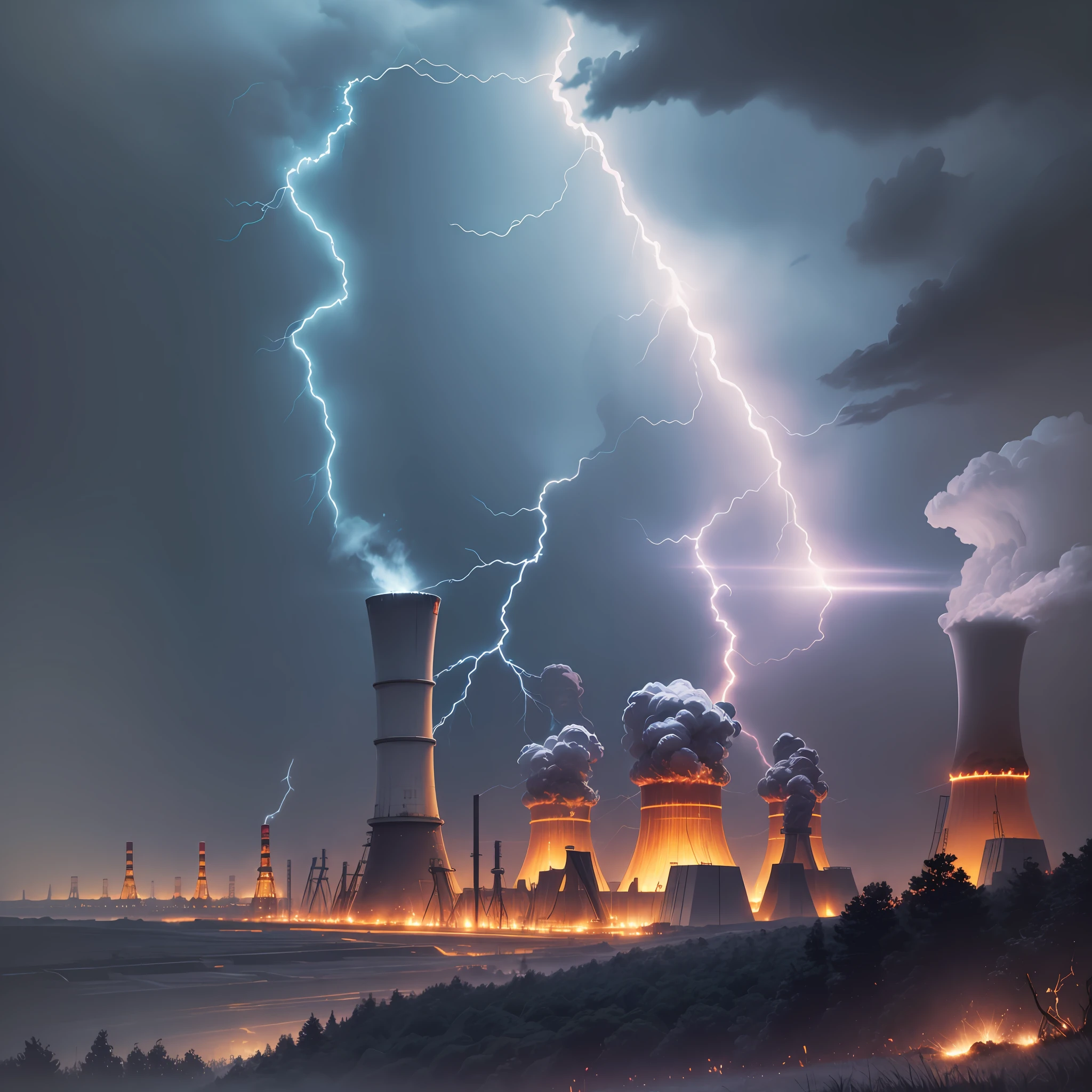 Radioactive element, landscape image, lightning effects, no character, nuclear power plant appearance --auto --s2