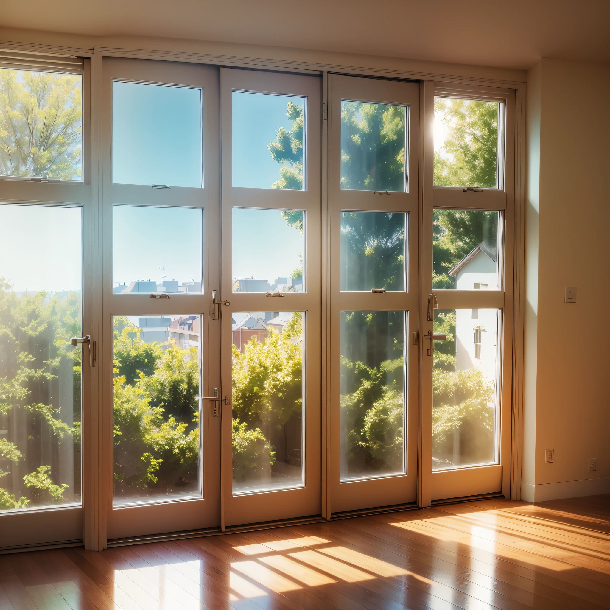The warm and bright sunlight outside the window shines in a clean and tidy room, --auto --s2