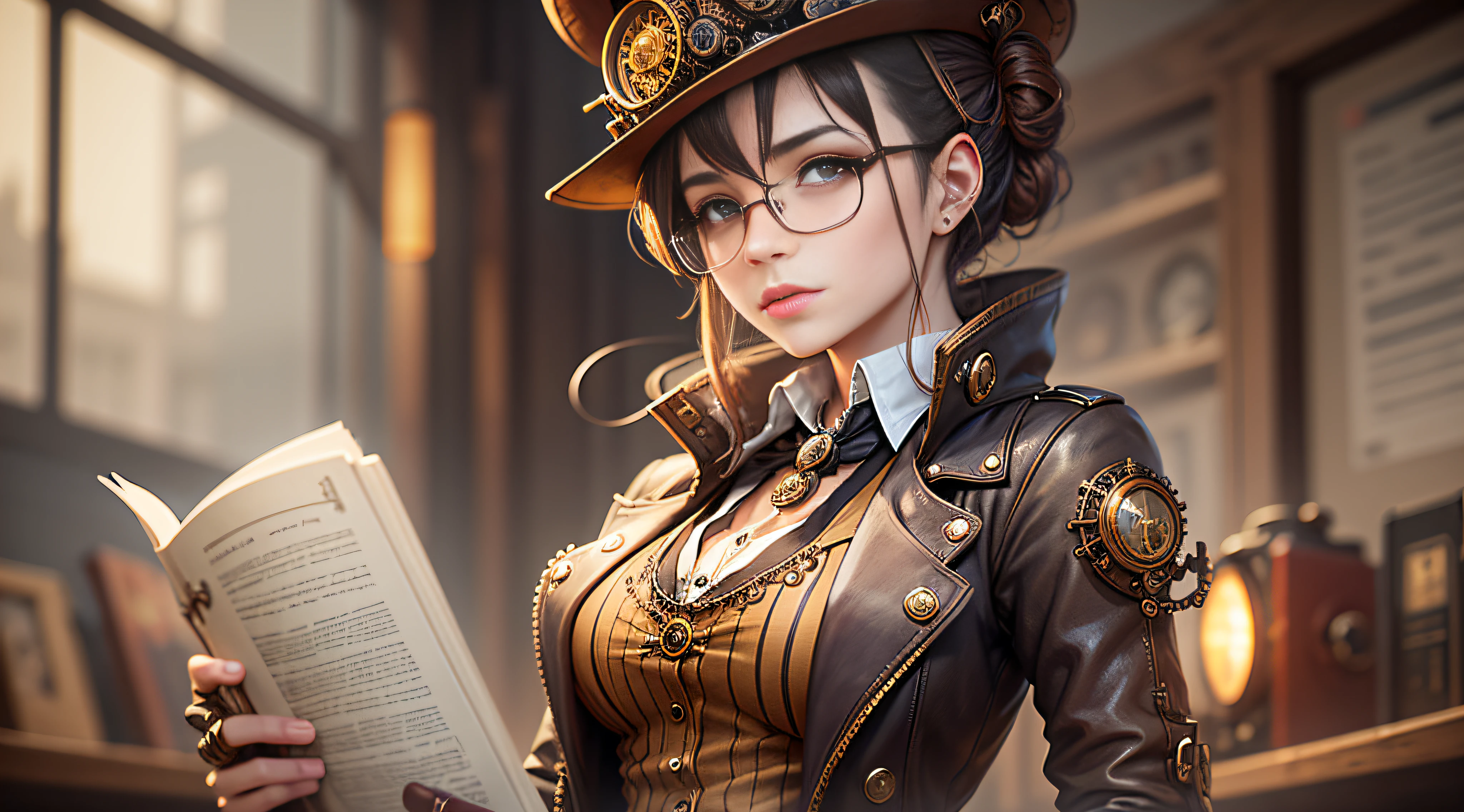 a steampunk styled scientist, young female, --ar 3:2 --auto --s2