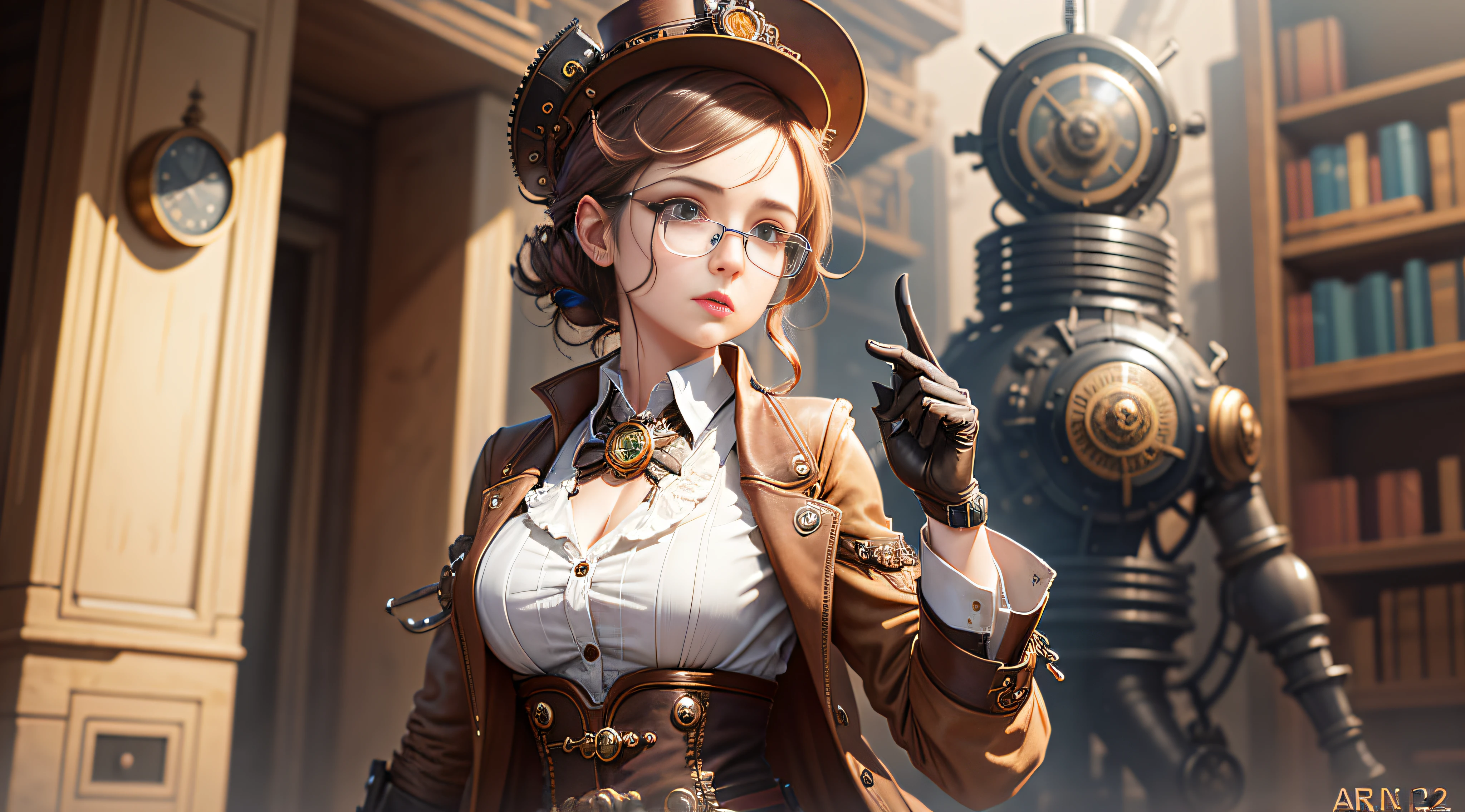 a steampunk styled scientist, young female, --ar 3:2 --auto --s2