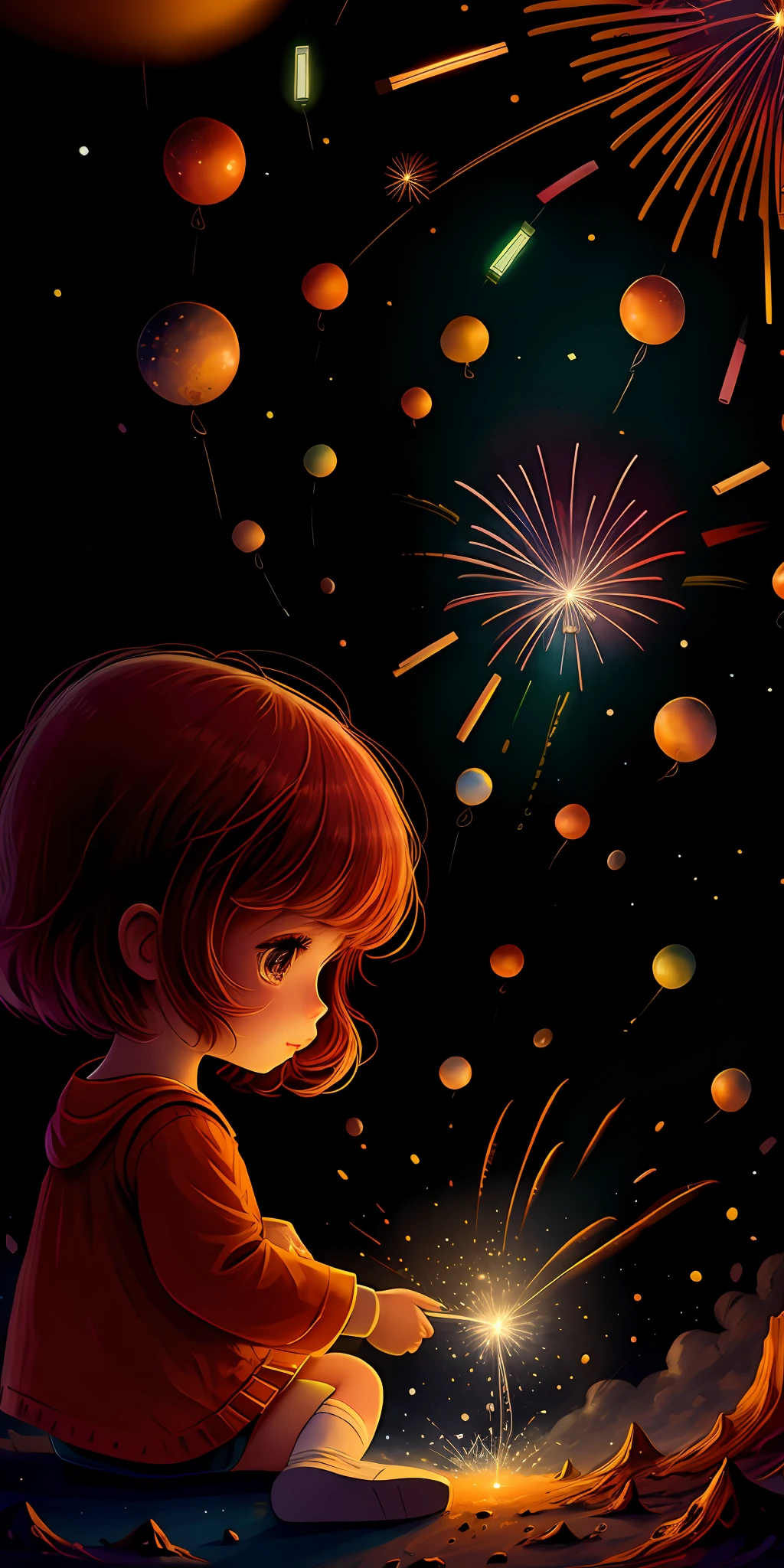 1girl,aerial fireworks, astronaut, aurora, milk way, festival,   chibi,  Fisheyes, masterpieces, top quality, best quality, official art, beautiful and aesthetic, animation, 8k raw,