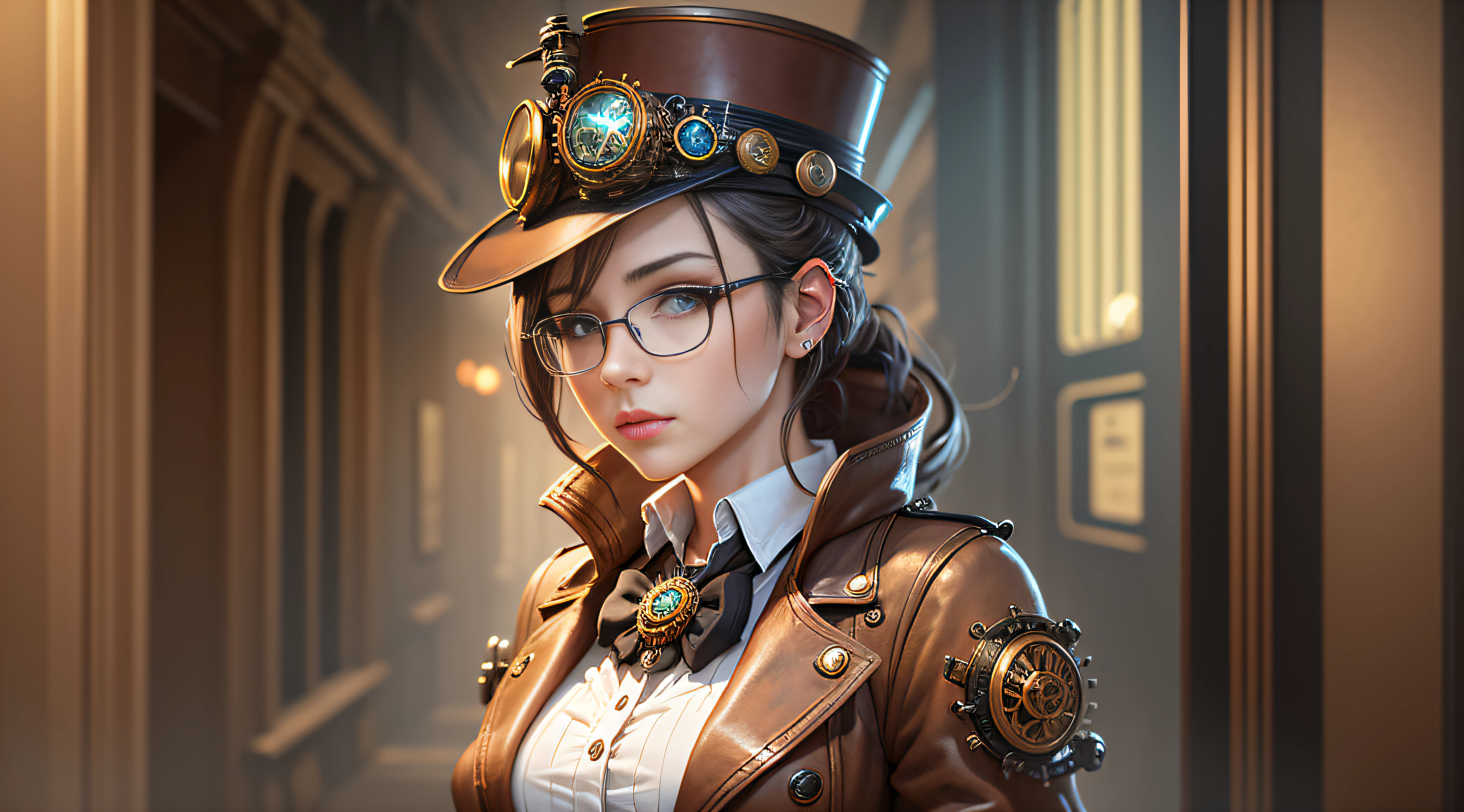 a steampunk styled scientist, young female, --ar 3:2 --auto --s2