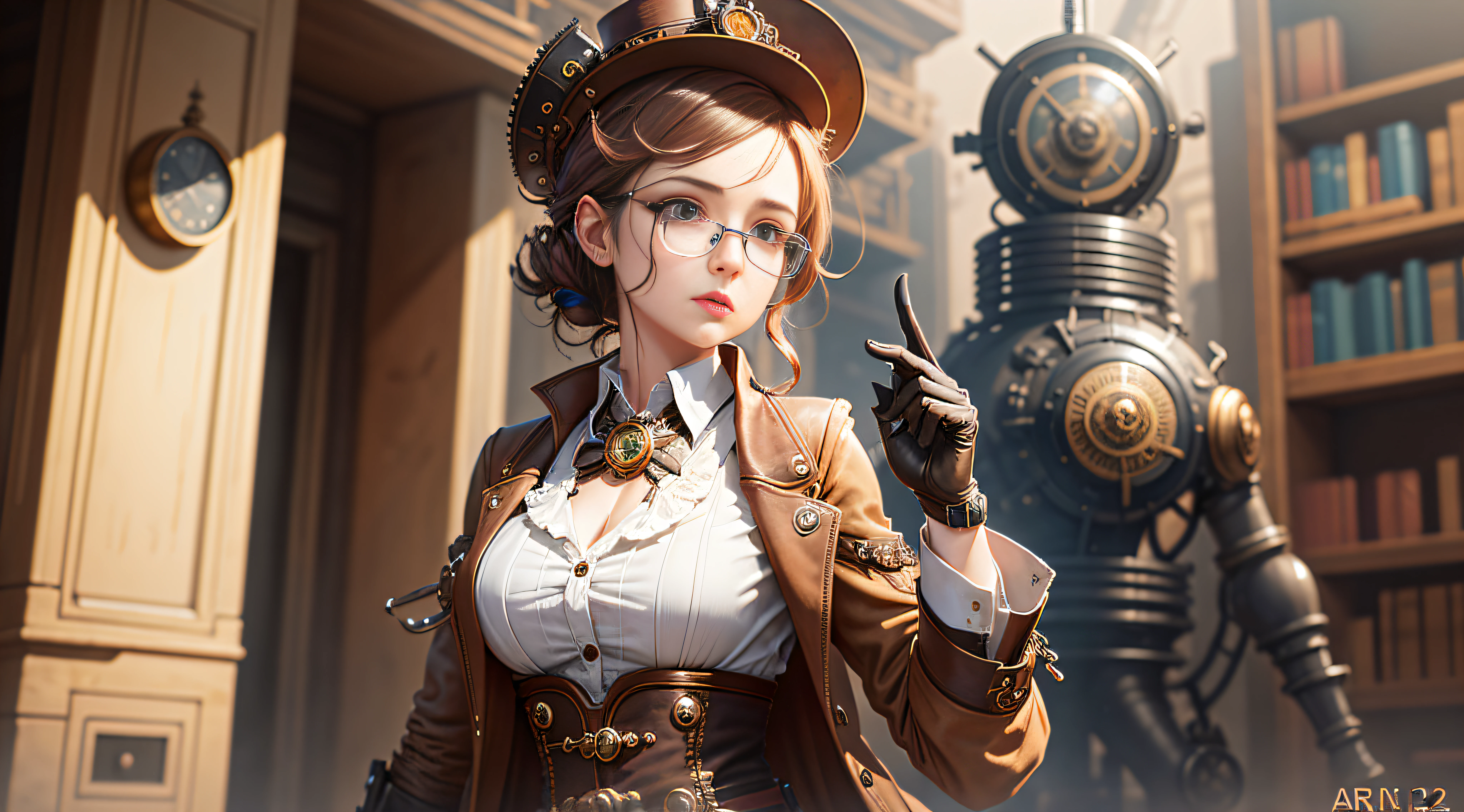 a steampunk styled scientist, young female, --ar 3:2 --auto --s2