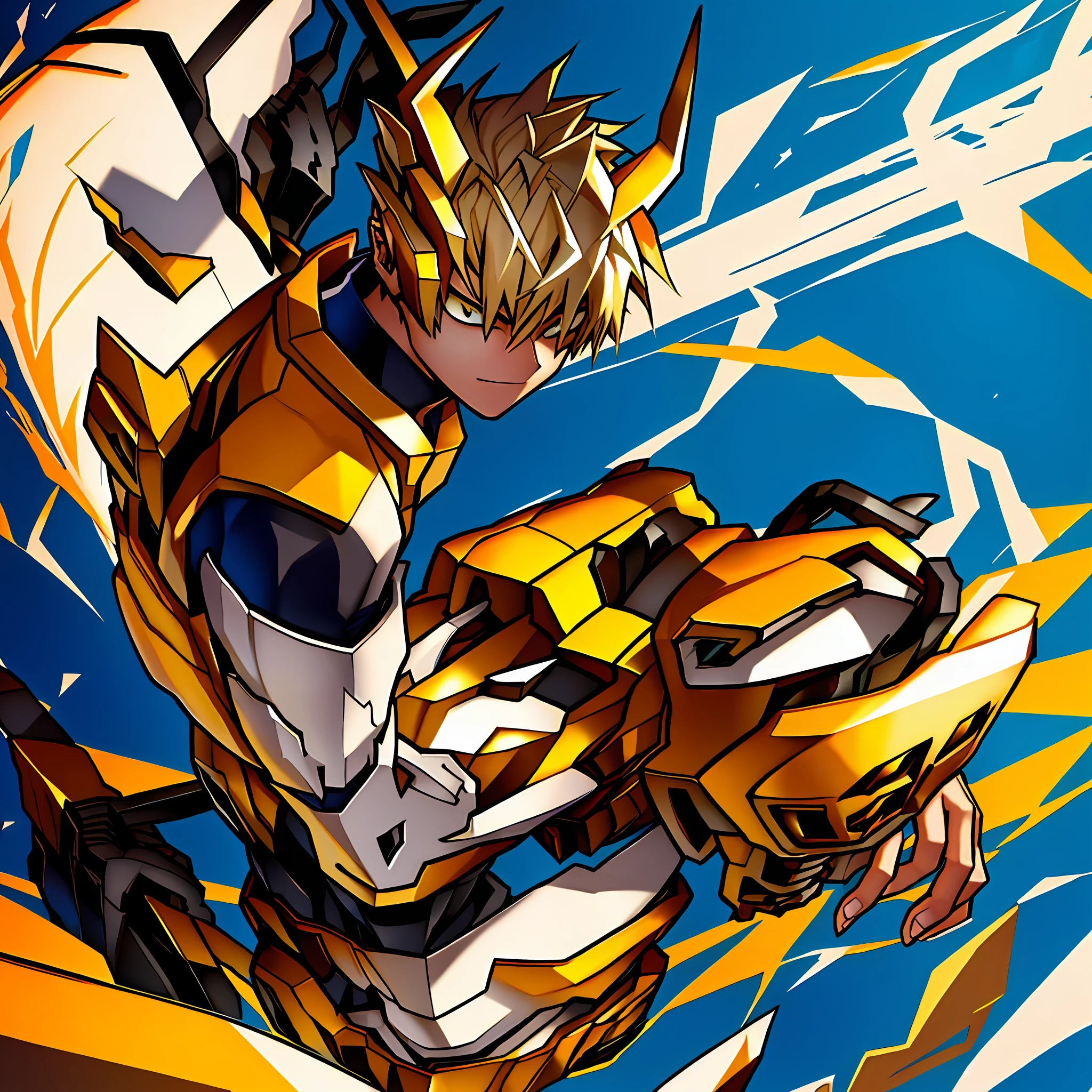 1Teenage boy, 17, small, light muscles, real hands, accurate legs, cat ears, cat, demon horns, two different eye colors, blue left, yellow/gold right, short hair, blonde hair, electric,