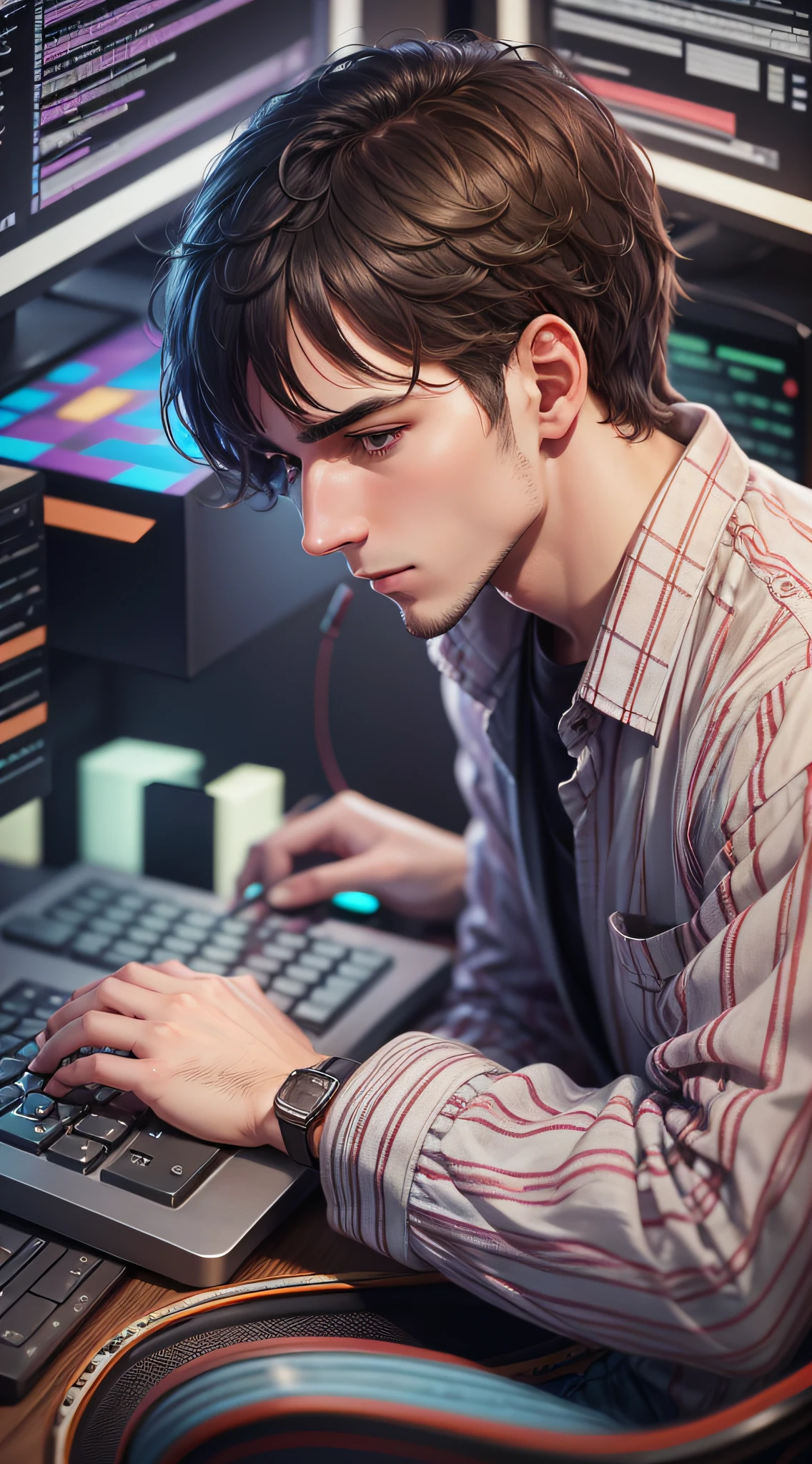 Male programmer working, hand typing on keyboard --auto --s2