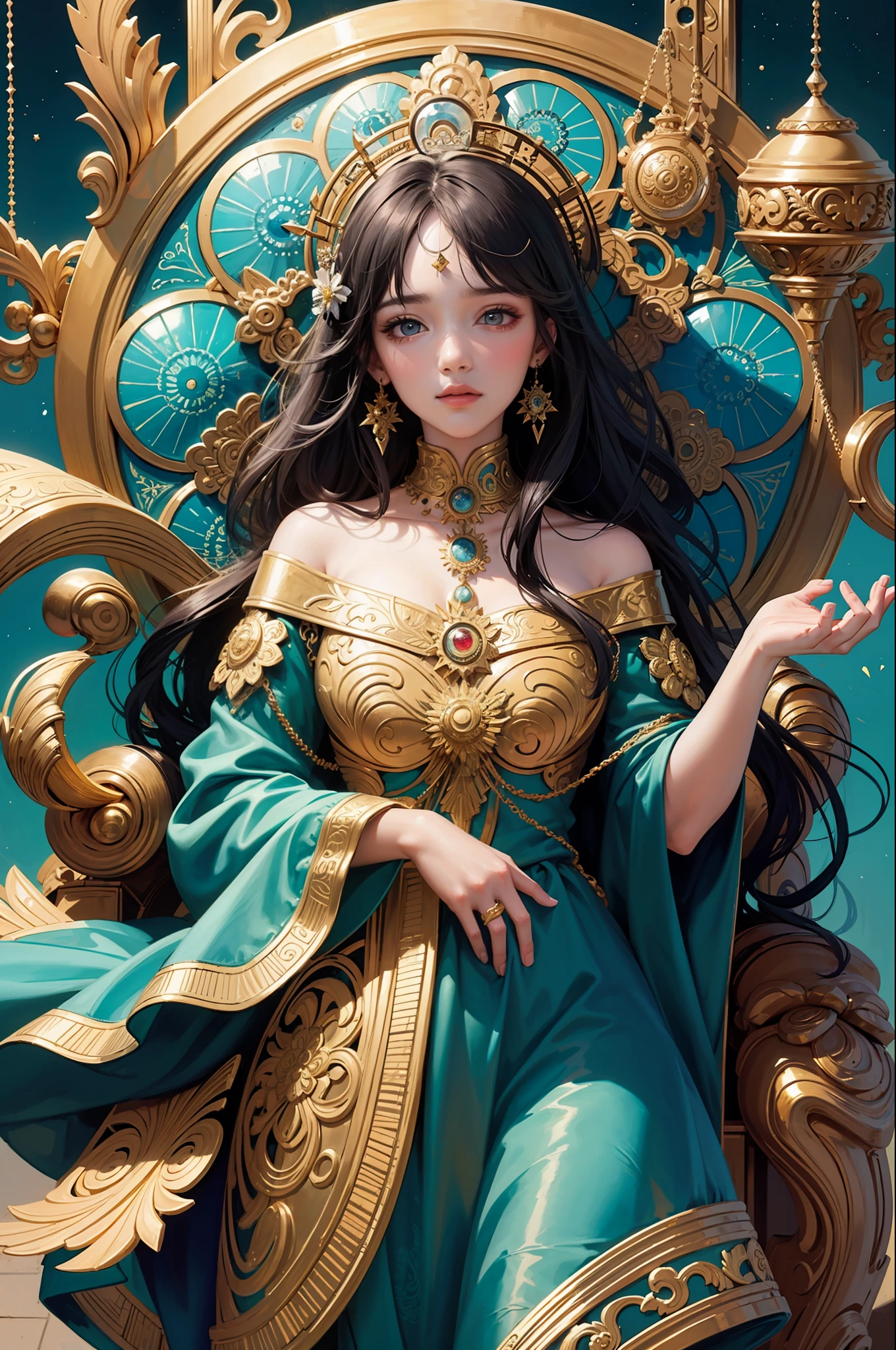 (masterpiece, top quality, best quality, official art, beautiful and aesthetic:1.2), (1girl), extreme detailed,colorful,highest detailed, official art, unity 8k wallpaper, ultra detailed, beautiful and aesthetic, beautiful, masterpiece, best quality, (zentangle, mandala, tangle, entangle) ,holy light,gold foil,gold leaf art,glitter drawing, PerfectNwsjMajic