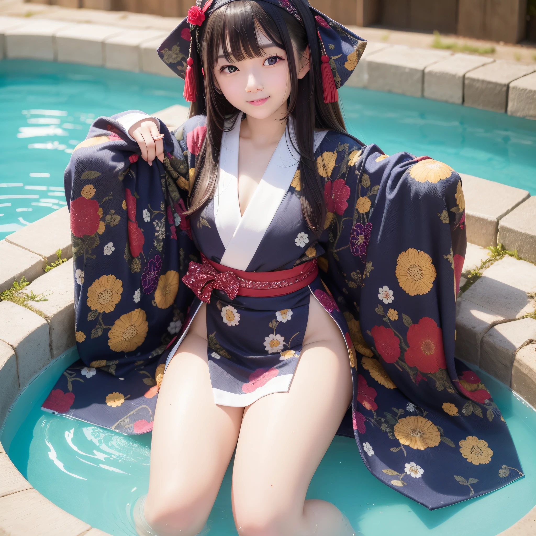 cute young sister, smile, japanese,, pale skin, covered in cum, full body, pool