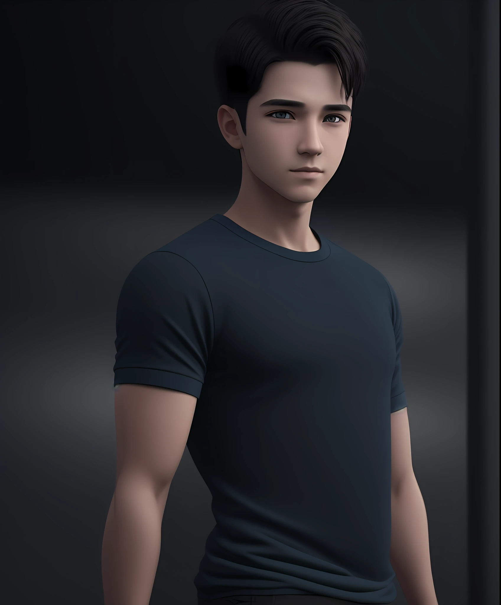 a boy(25yrs) with blue Shirt, hyper detailed face, half body view, hyper realistic, black wavy short hair(choppy) ,hyper photo realistic ,3D highlight --auto --s2
