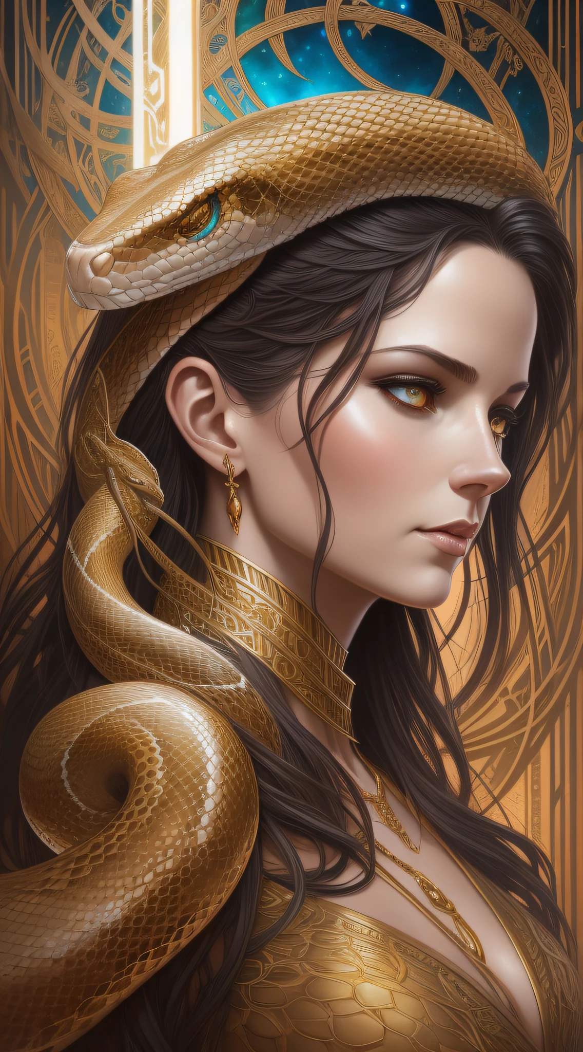 a woman with a snake and a snake on her arm, karol bak uhd, intricate wlop, style of karol bak, karol bak and peter mohrbacher, hyperrealistic fantasy art, artgerm julie bell beeple, goddess. extremely high detail, wlop jeremy lipkin, digital fantasy art ), extremely detailed goddess shot
