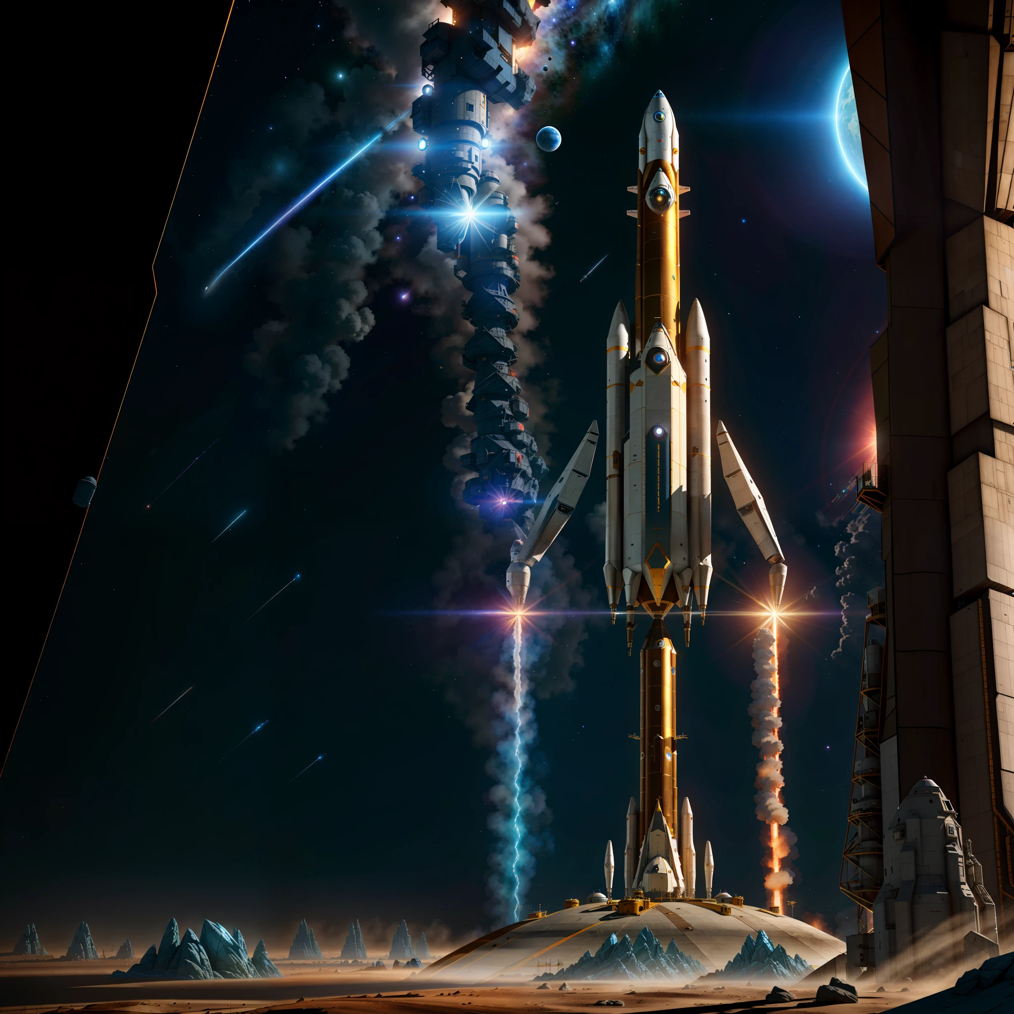 Sci-fi, Space rocket robot, 3d object, high quality, super detail, 3d object, high quality, super detailed, 4k, 8k concept art, realistic metallic